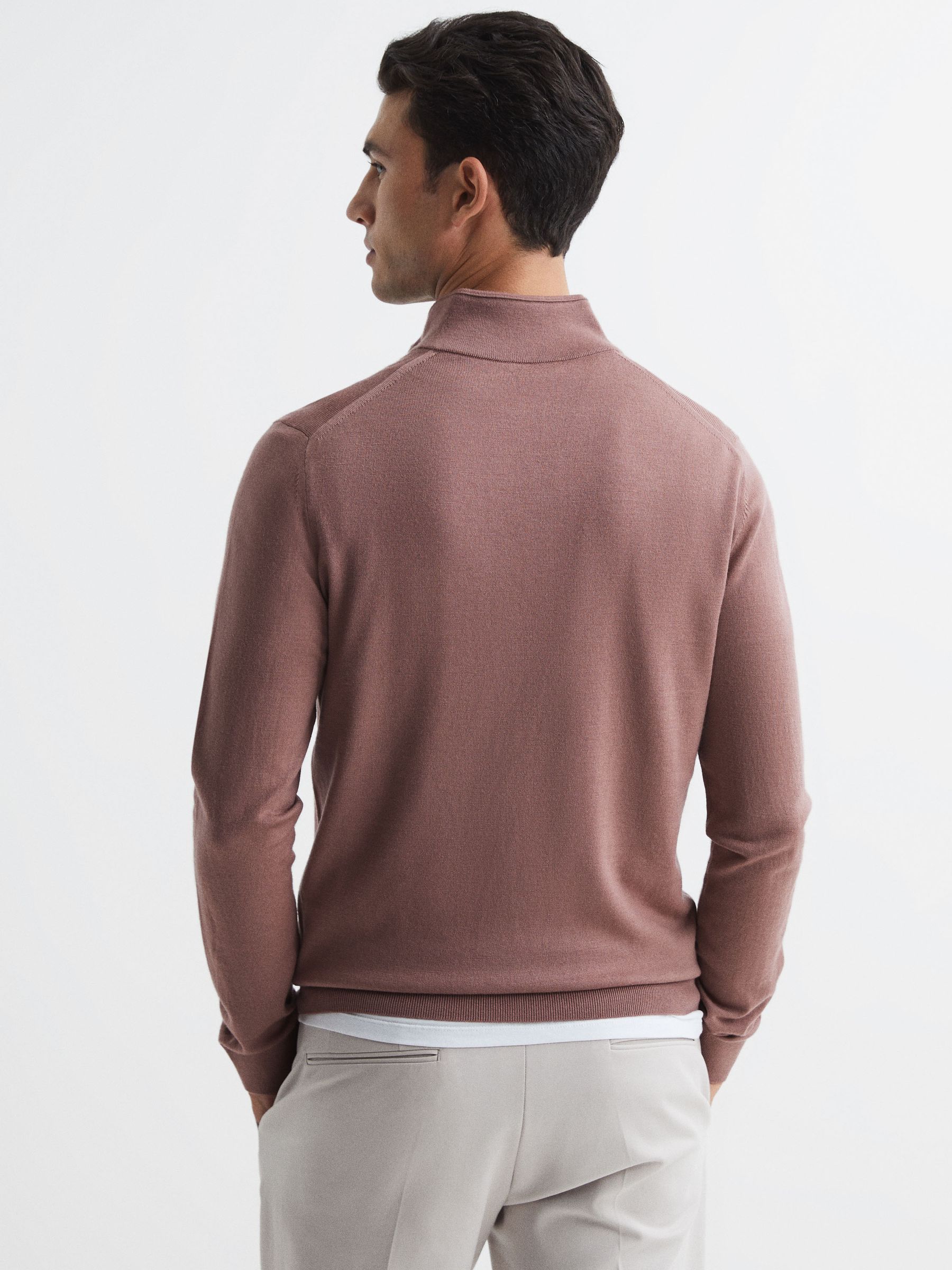 Merino Wool Half-Zip Funnel Neck Jumper in Woodrose - Image 5 of 6