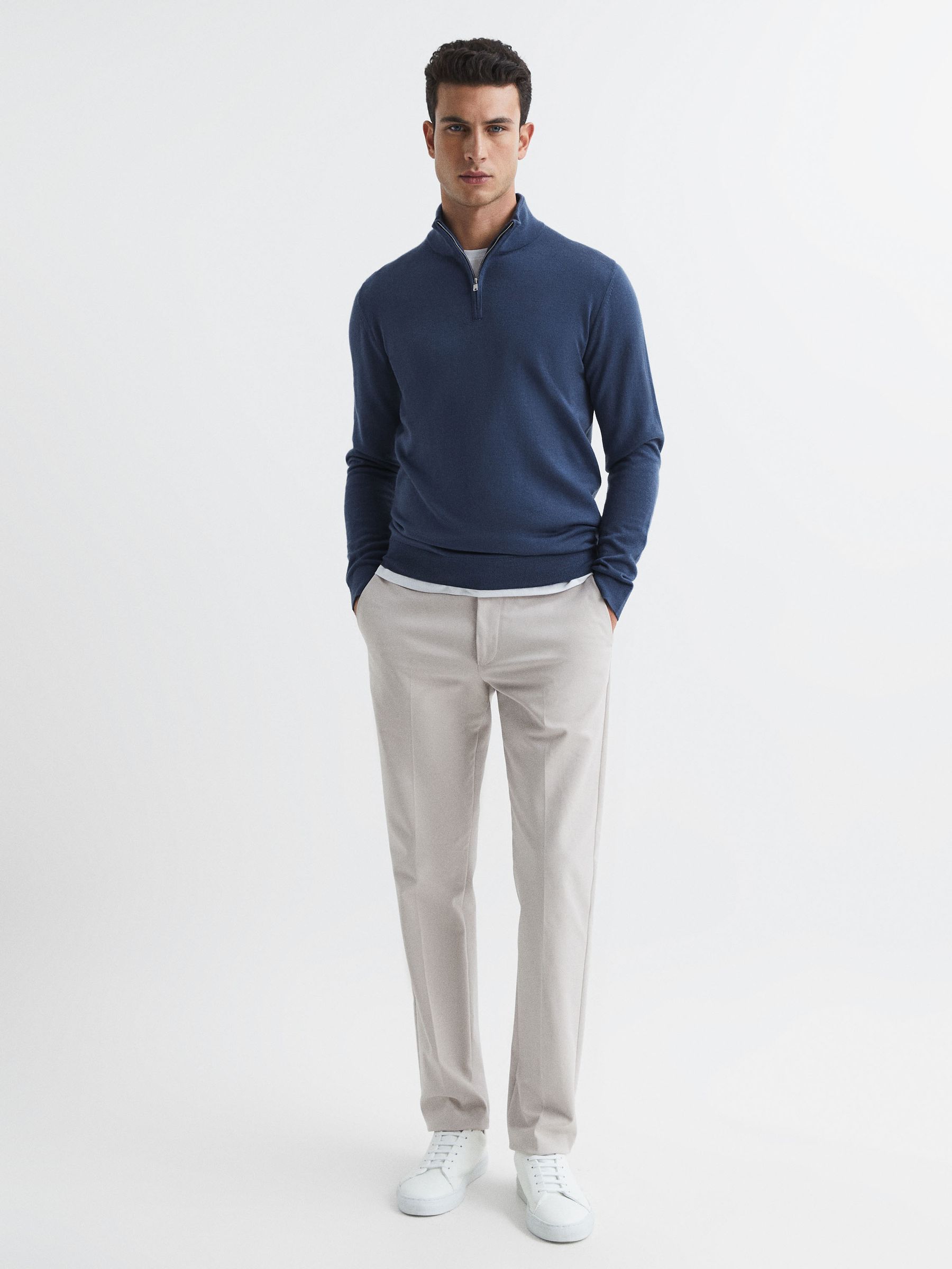 Merino Wool Zip Neck Jumper in Azure - Image 3 of 7