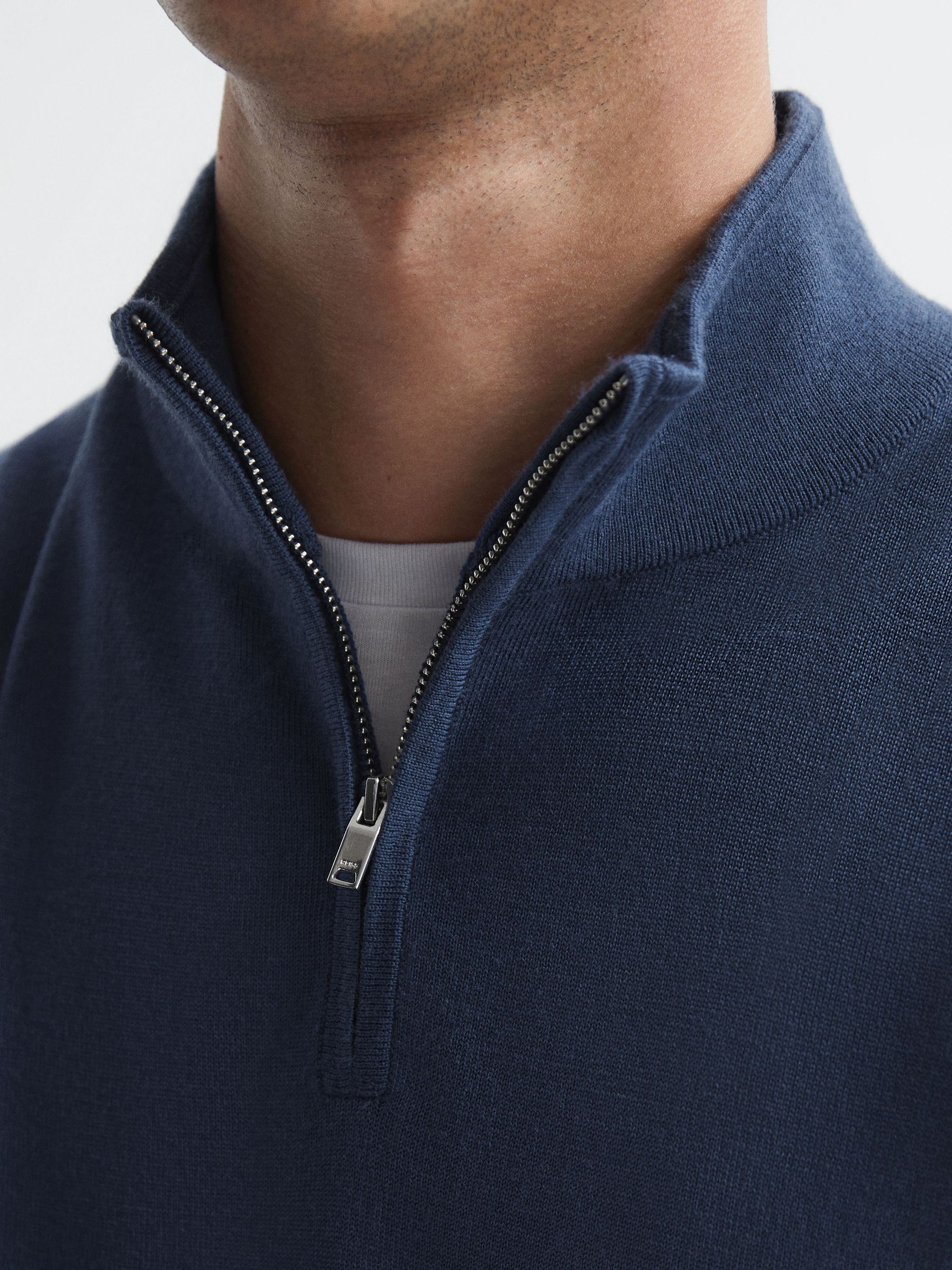 Merino Wool Zip Neck Jumper in Azure - Image 4 of 7