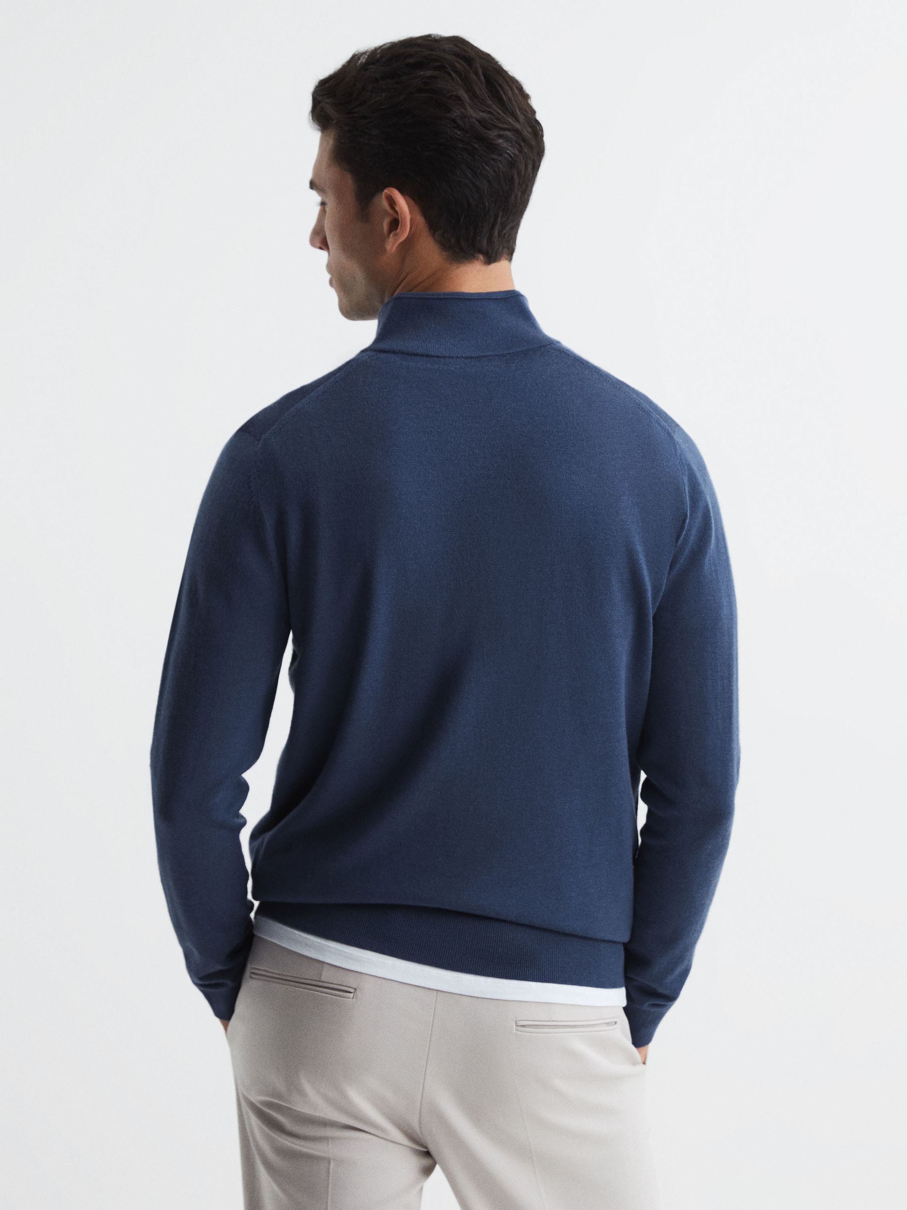Merino Wool Zip Neck Jumper in Azure - Image 5 of 7