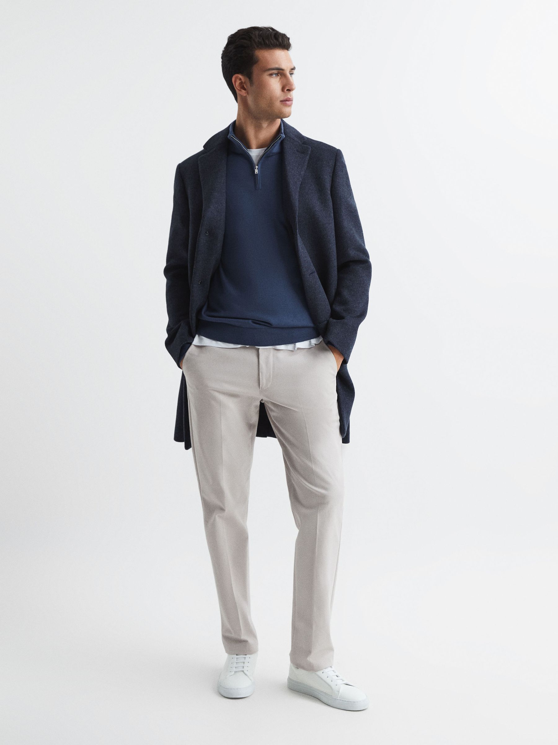 Merino Wool Zip Neck Jumper in Azure - Image 7 of 7