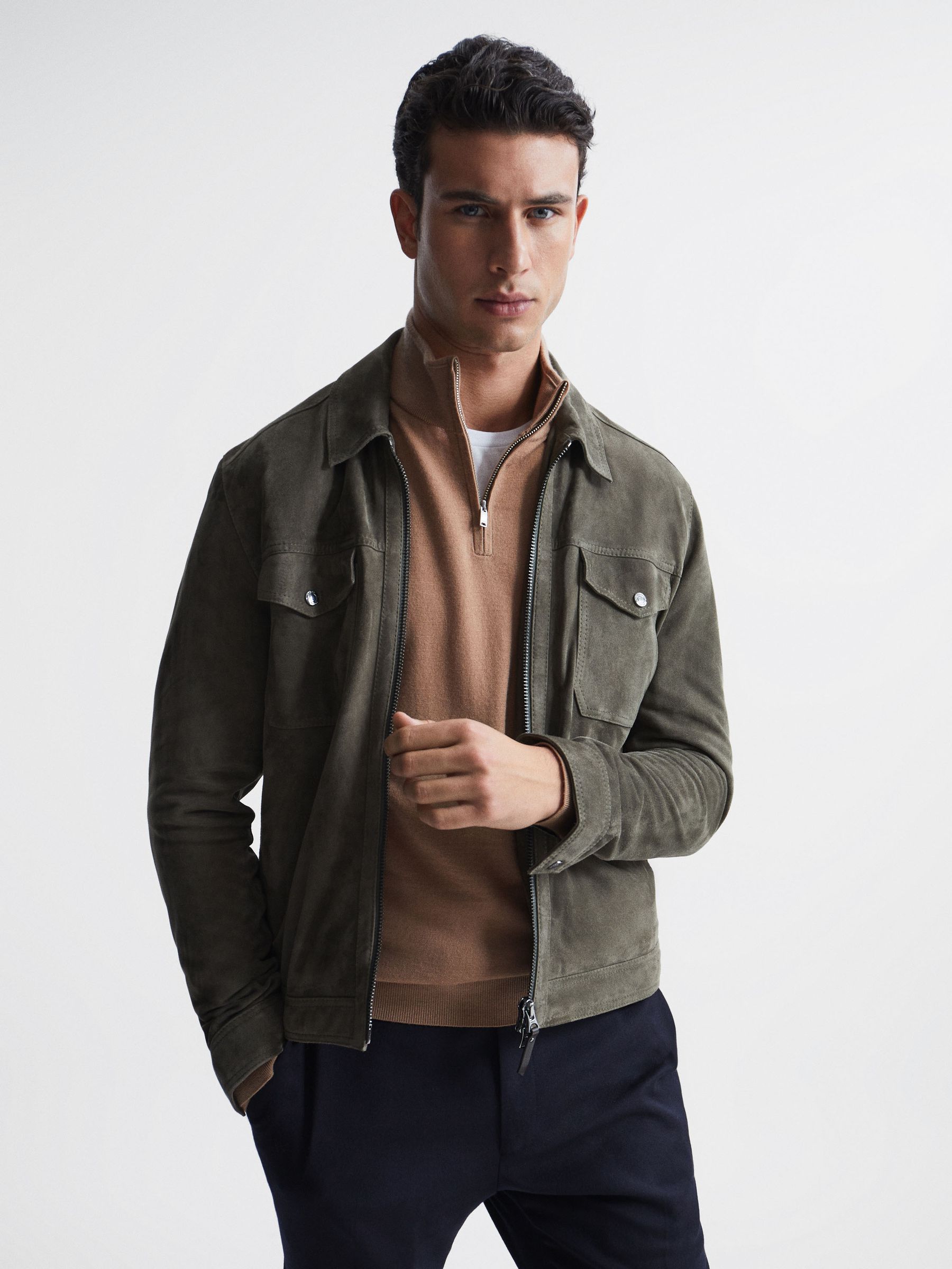 Merino Wool Zip Neck Jumper in Camel - Image 6 of 6
