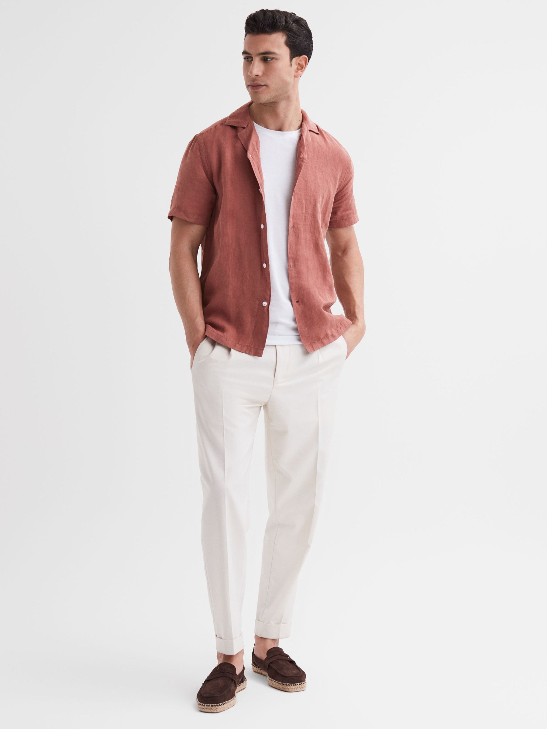 Linen Cuban Collar Shirt in Sienna - Image 3 of 5