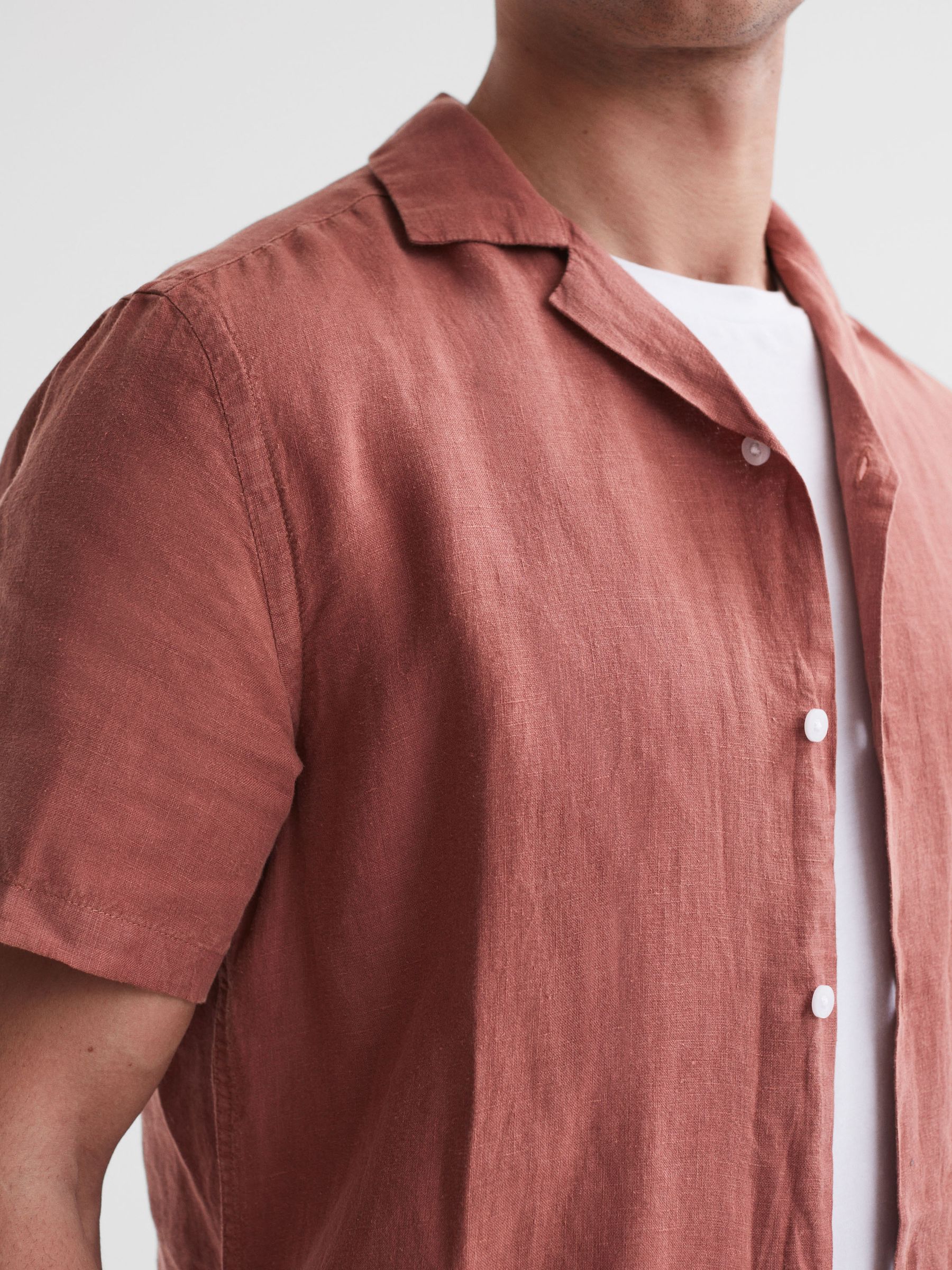 Linen Cuban Collar Shirt in Sienna - Image 4 of 5