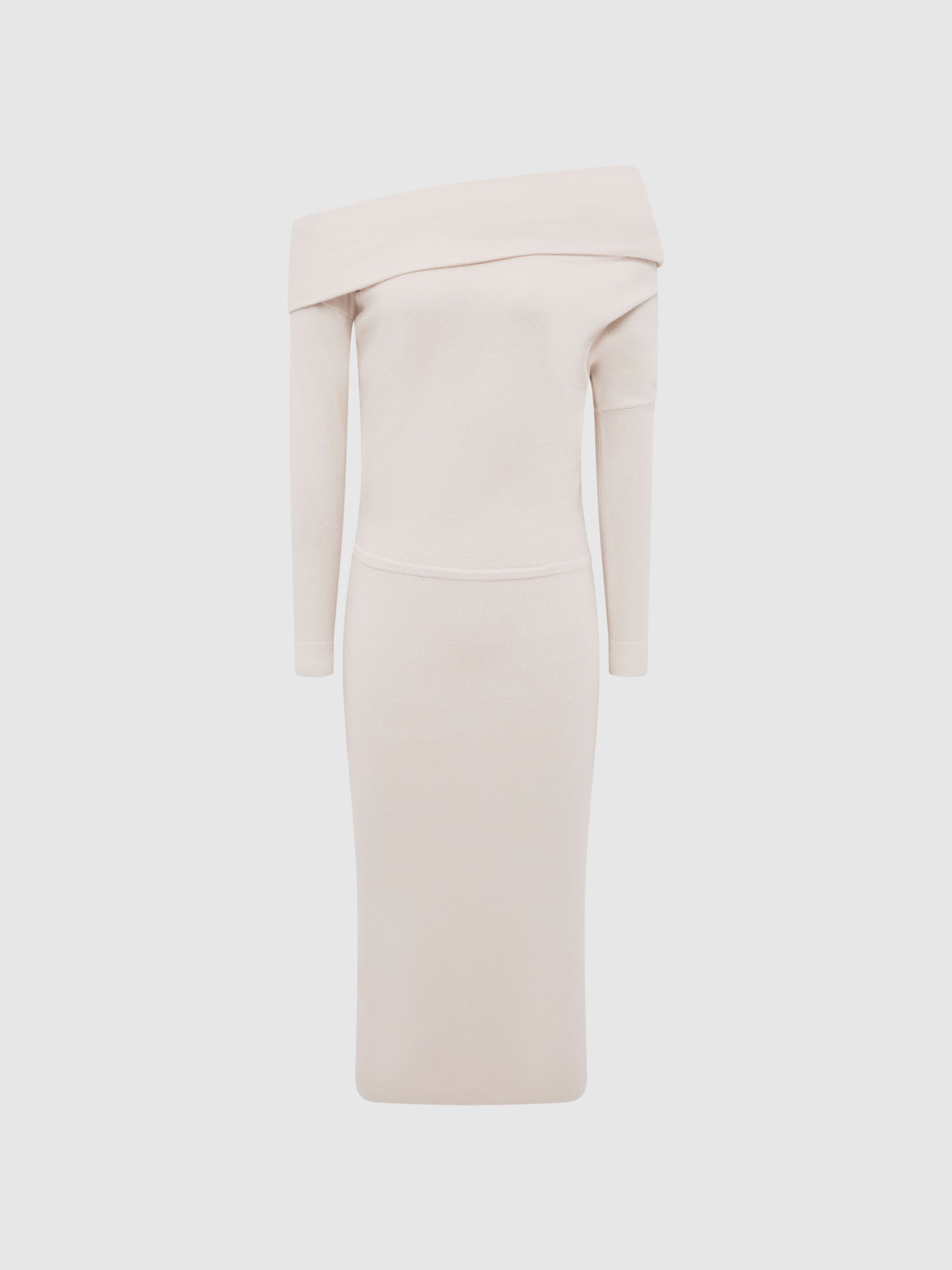 Off Shoulder Knitted Dress in Cream - Image 2 of 5