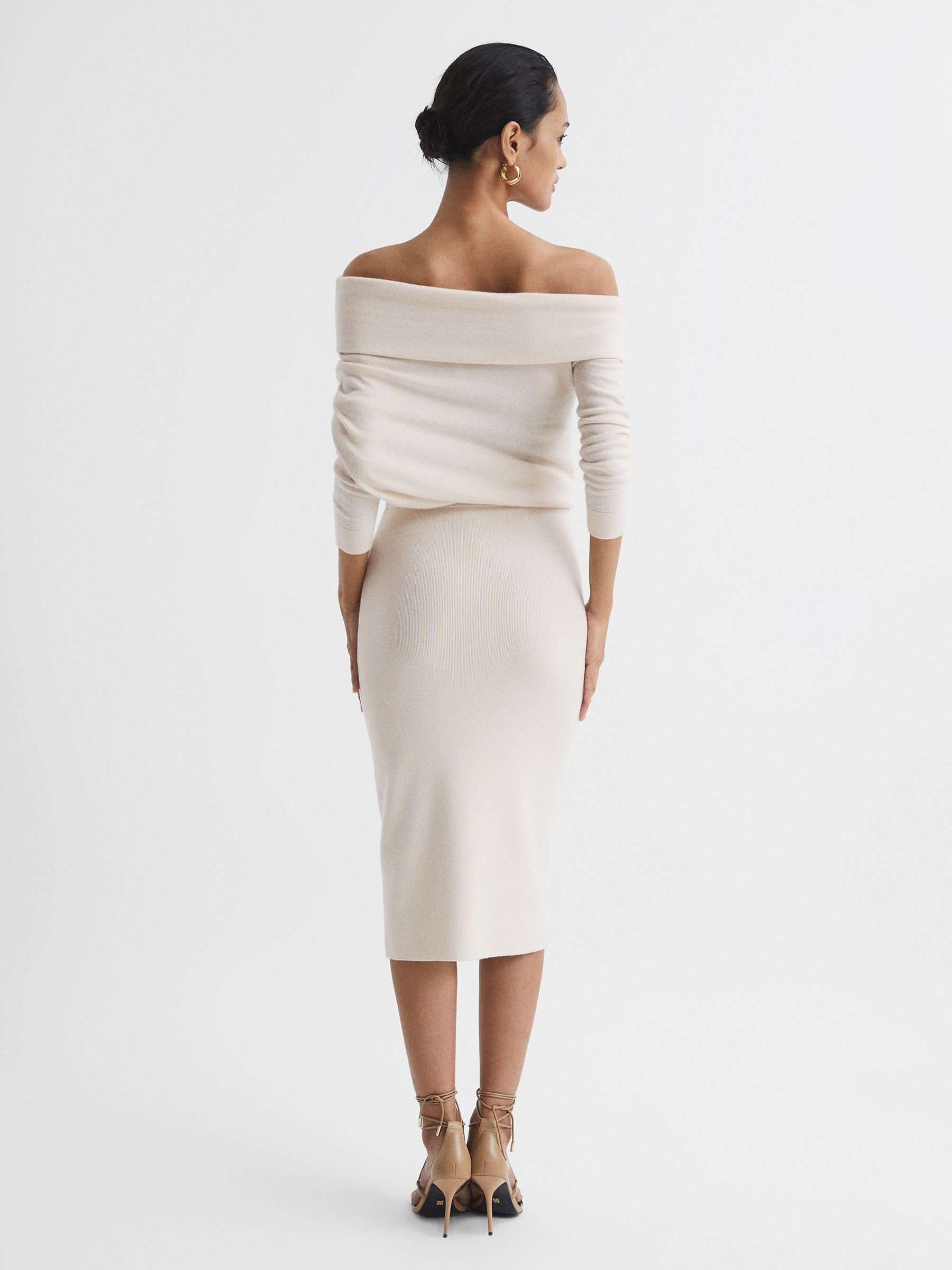 Off Shoulder Knitted Dress in Cream - Image 5 of 5