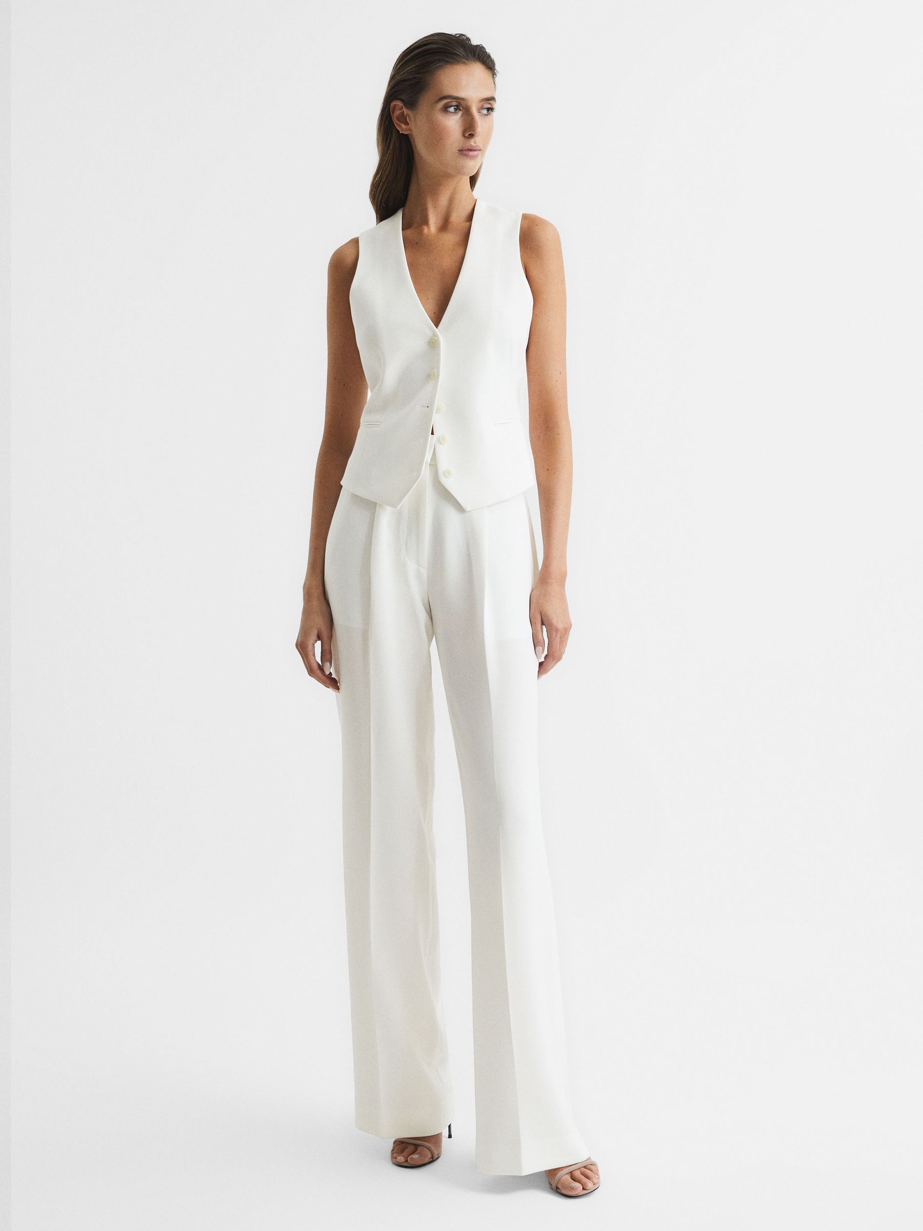 Crepe Wide Leg Trousers in White - Image 1 of 7