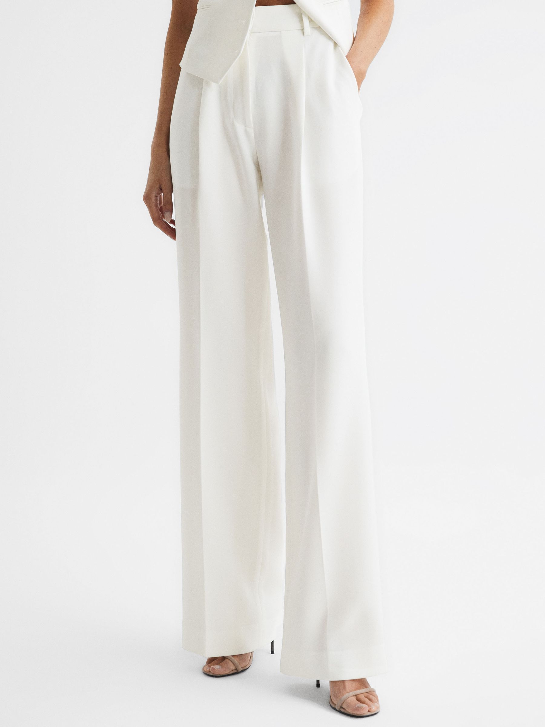 Crepe Wide Leg Trousers in White - Image 3 of 7