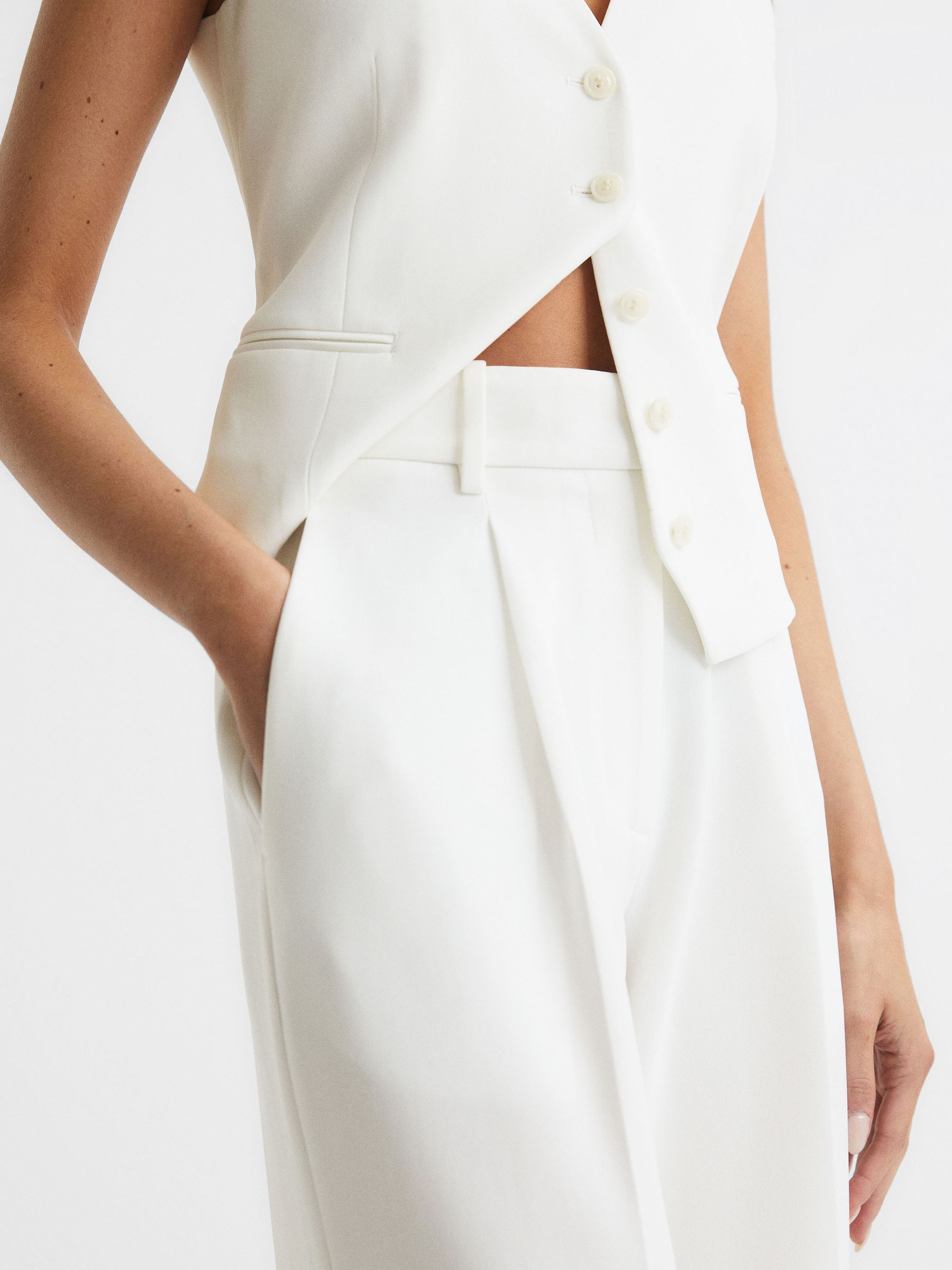 Crepe Wide Leg Trousers in White - Image 4 of 7