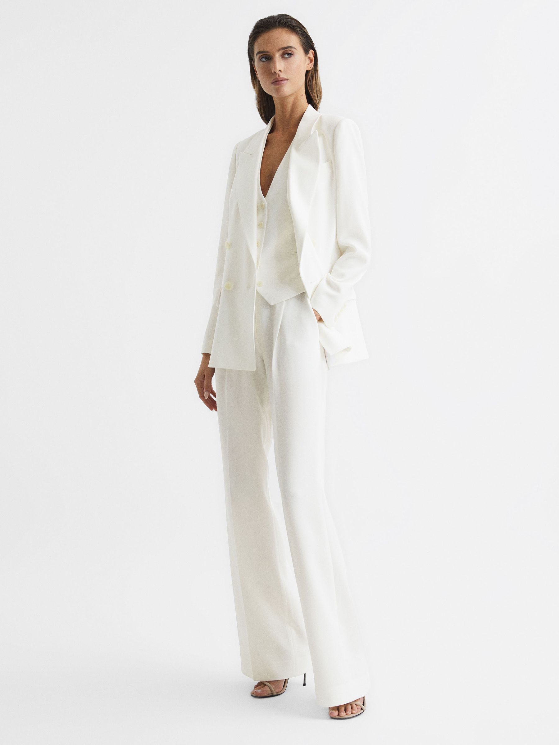 Crepe Wide Leg Trousers in White - Image 6 of 7