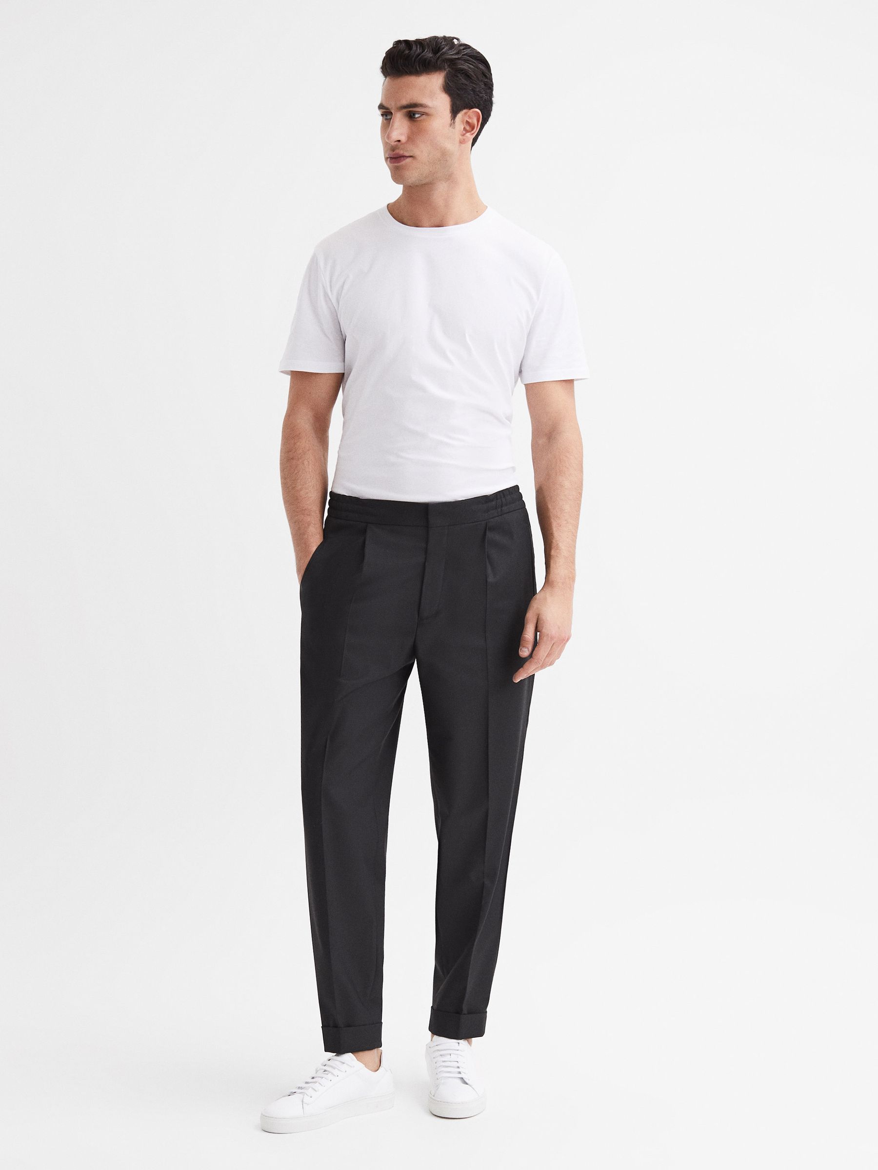 Relaxed Drawstring Trousers with Turn-Ups in Black - Image 3 of 7