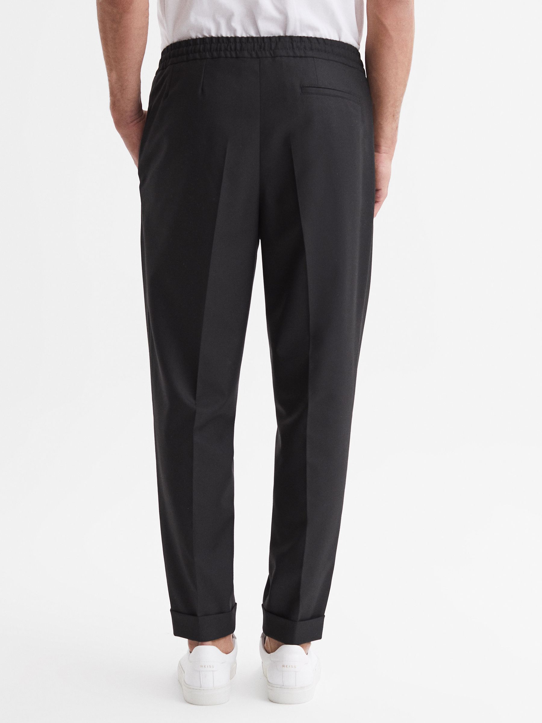 Relaxed Drawstring Trousers with Turn-Ups in Black - Image 5 of 7