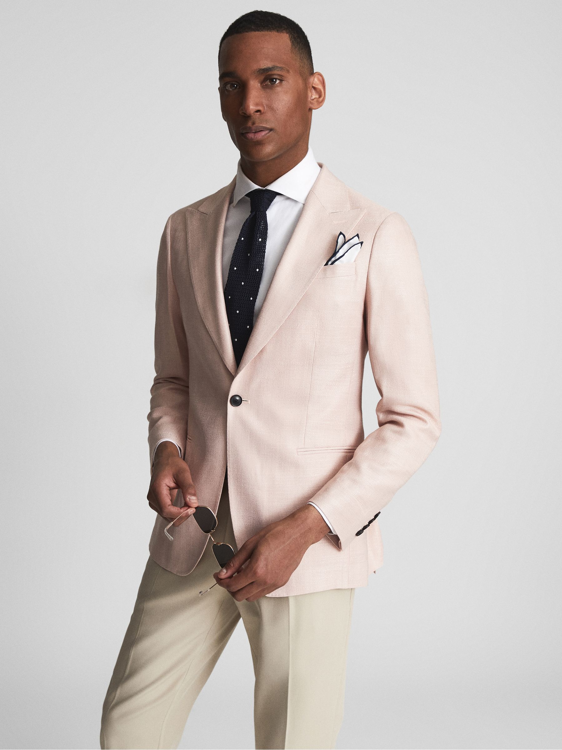 Single Breasted Weave Blazer in Soft Pink - Image 1 of 5