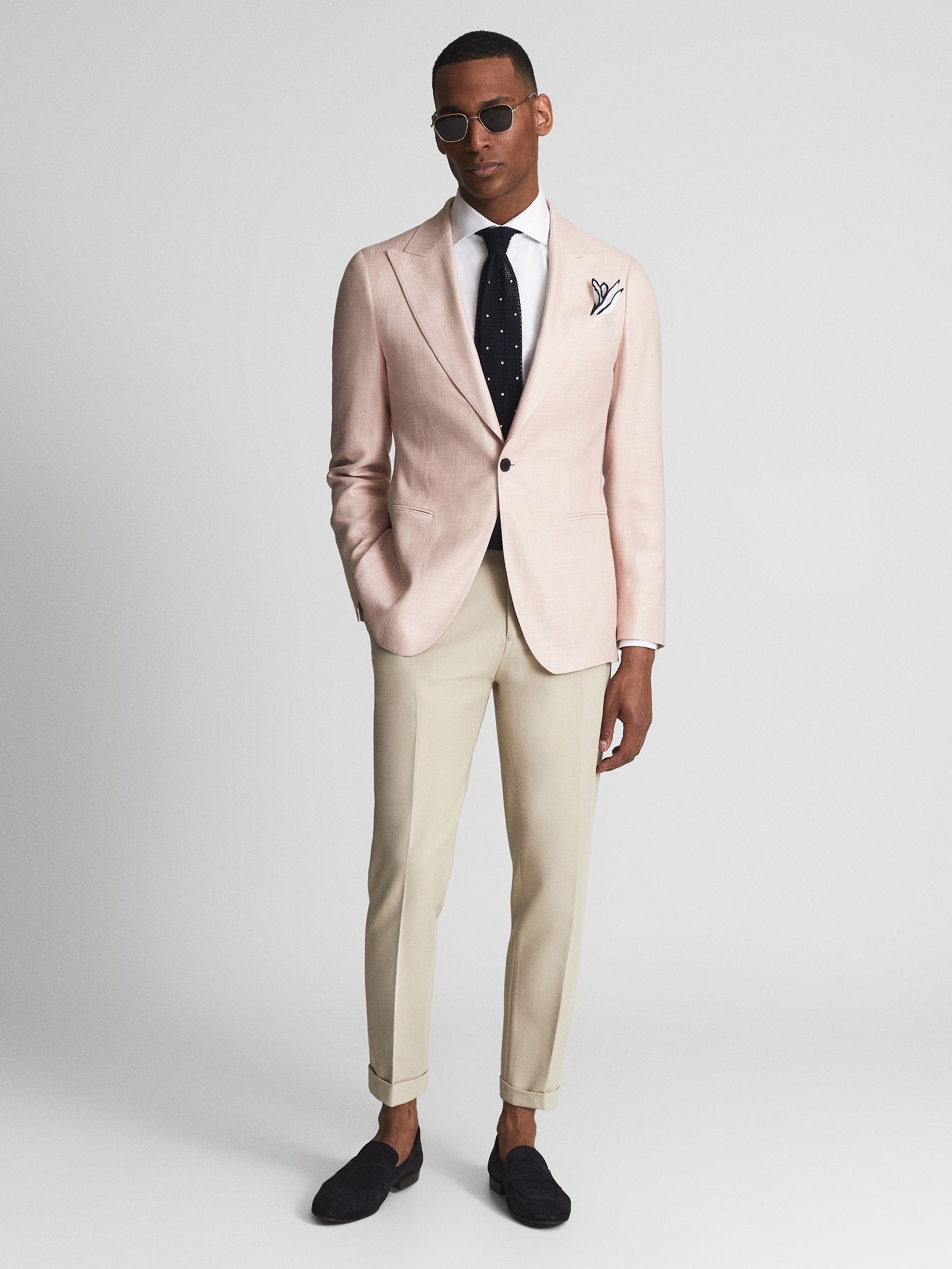 Single Breasted Weave Blazer in Soft Pink - Image 3 of 5