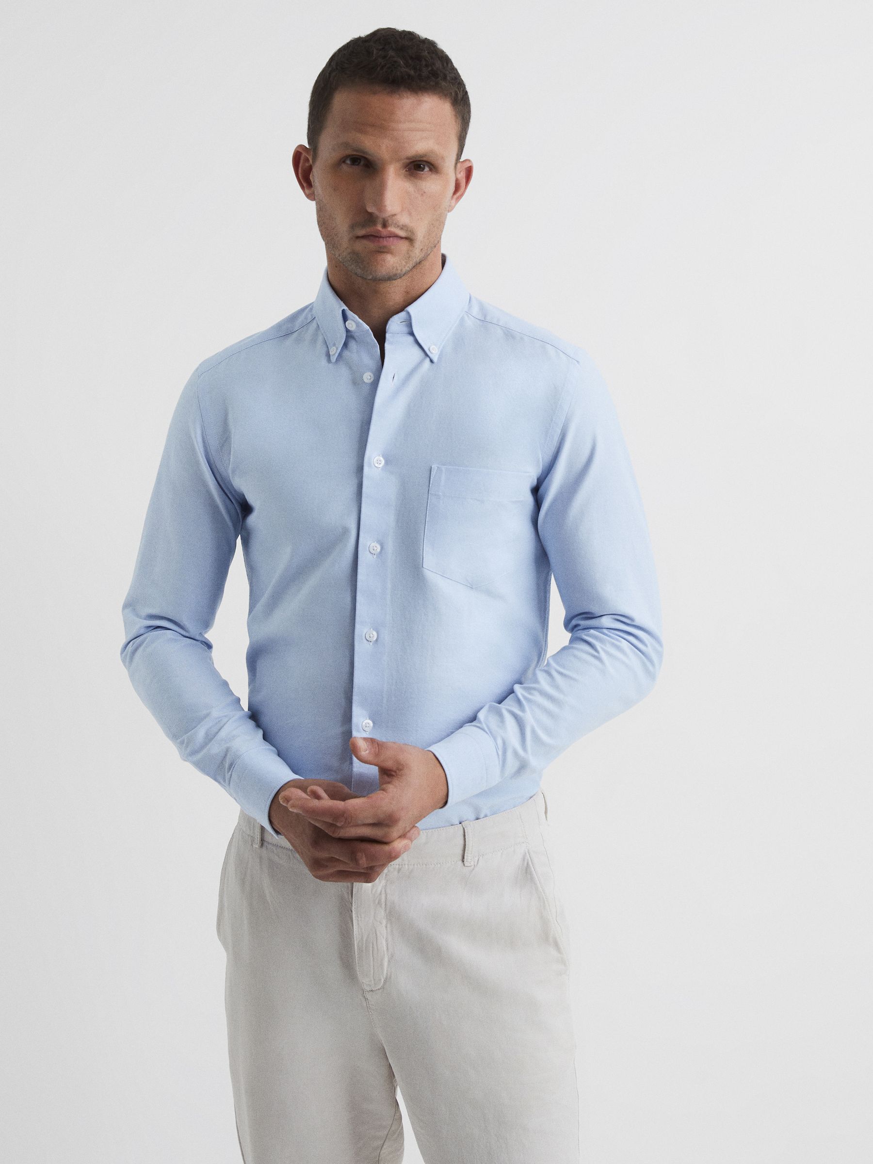 Soft Wash Button Down Oxford Shirt in Soft Blue - Image 1 of 8
