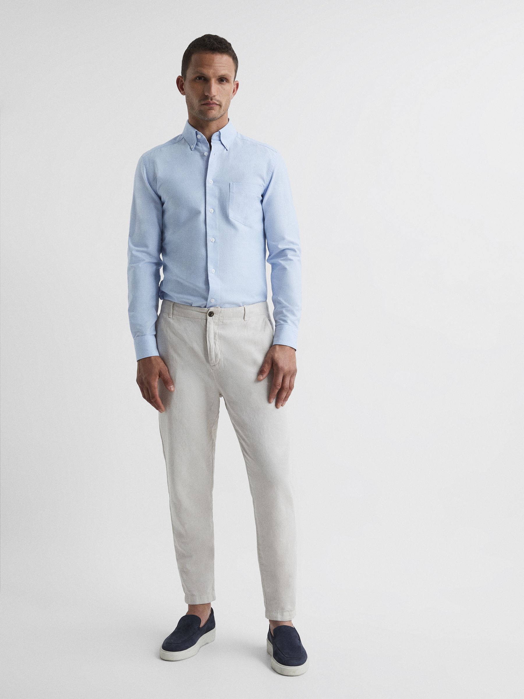 Soft Wash Button Down Oxford Shirt in Soft Blue - Image 3 of 8