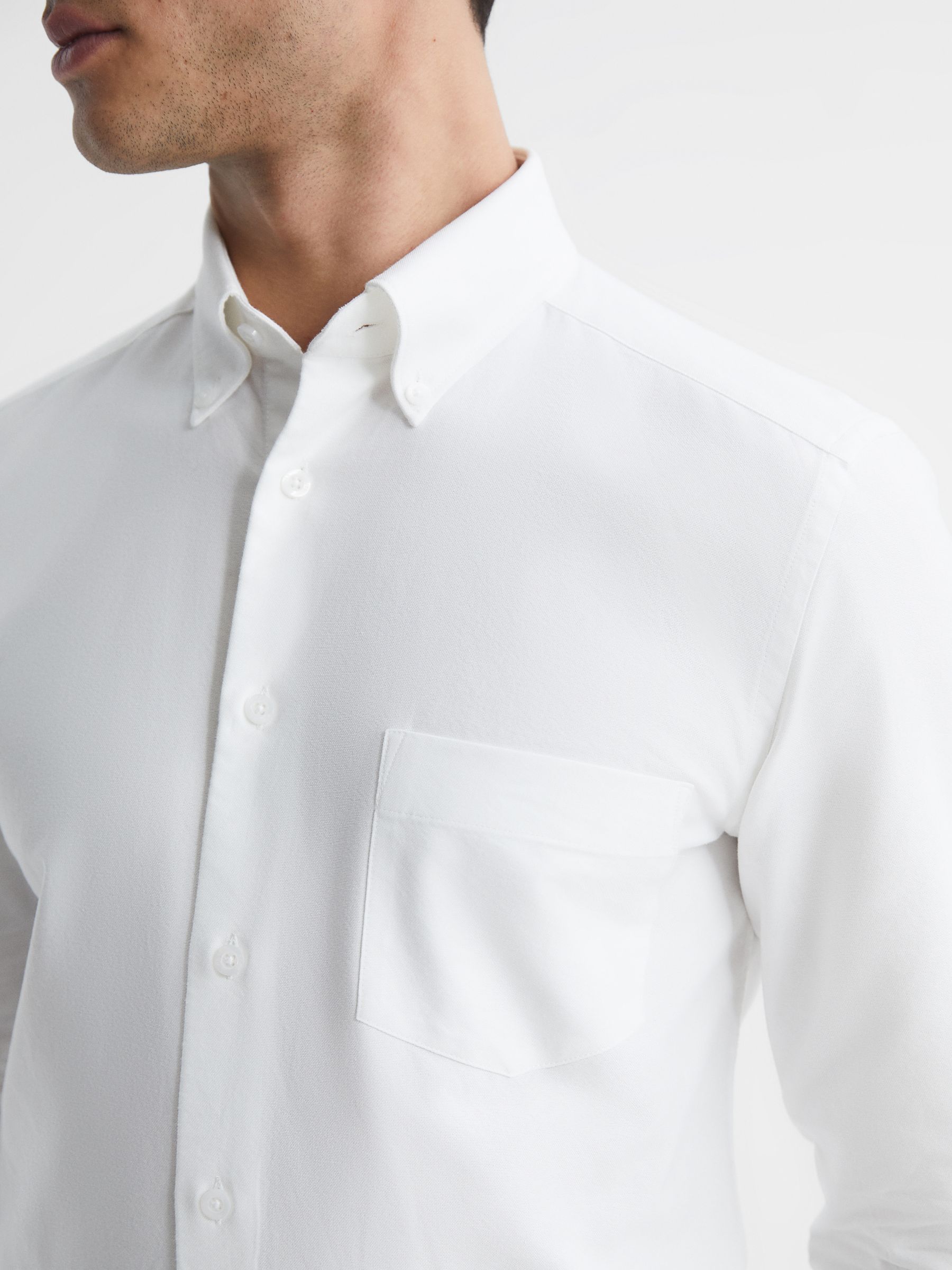 Soft Wash Button Down Oxford Shirt in White - Image 4 of 8