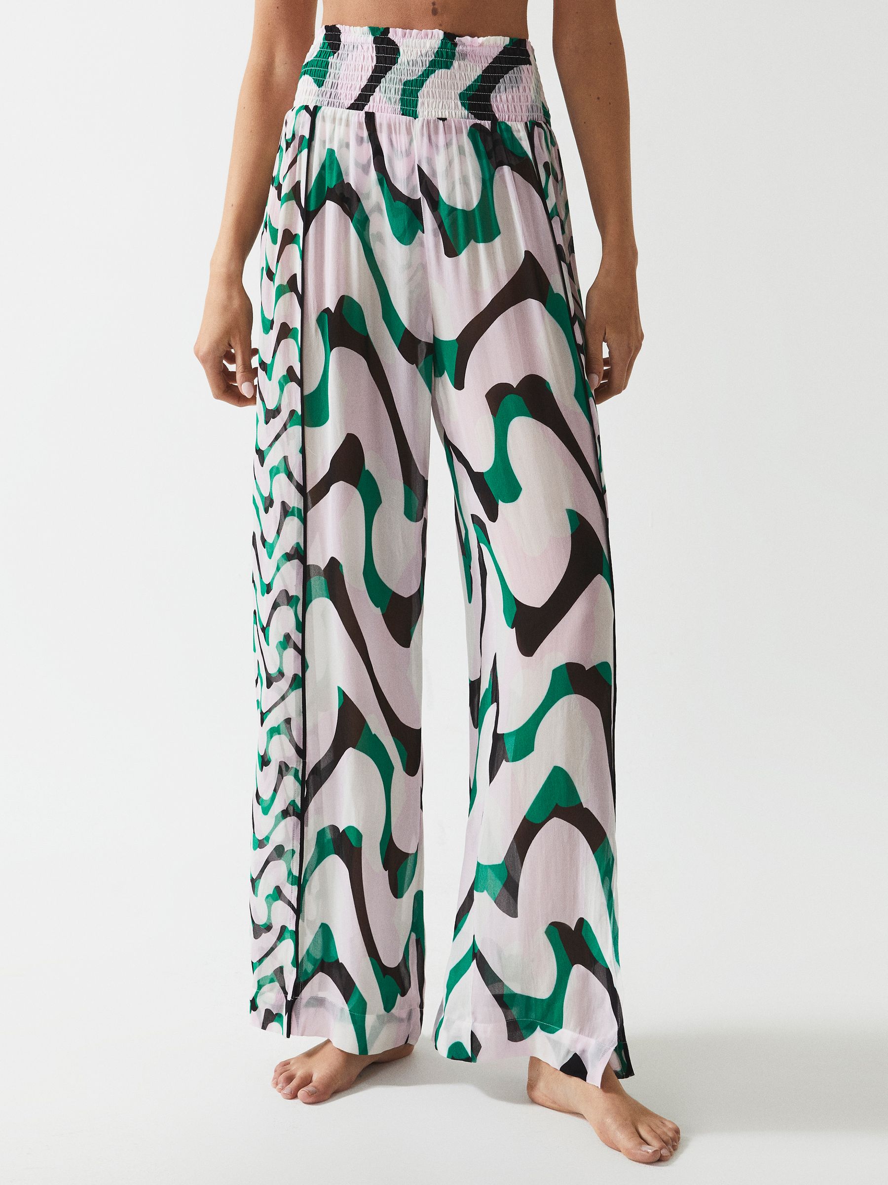 Wide Leg Resort Trousers in Pink/Green - Image 4 of 6