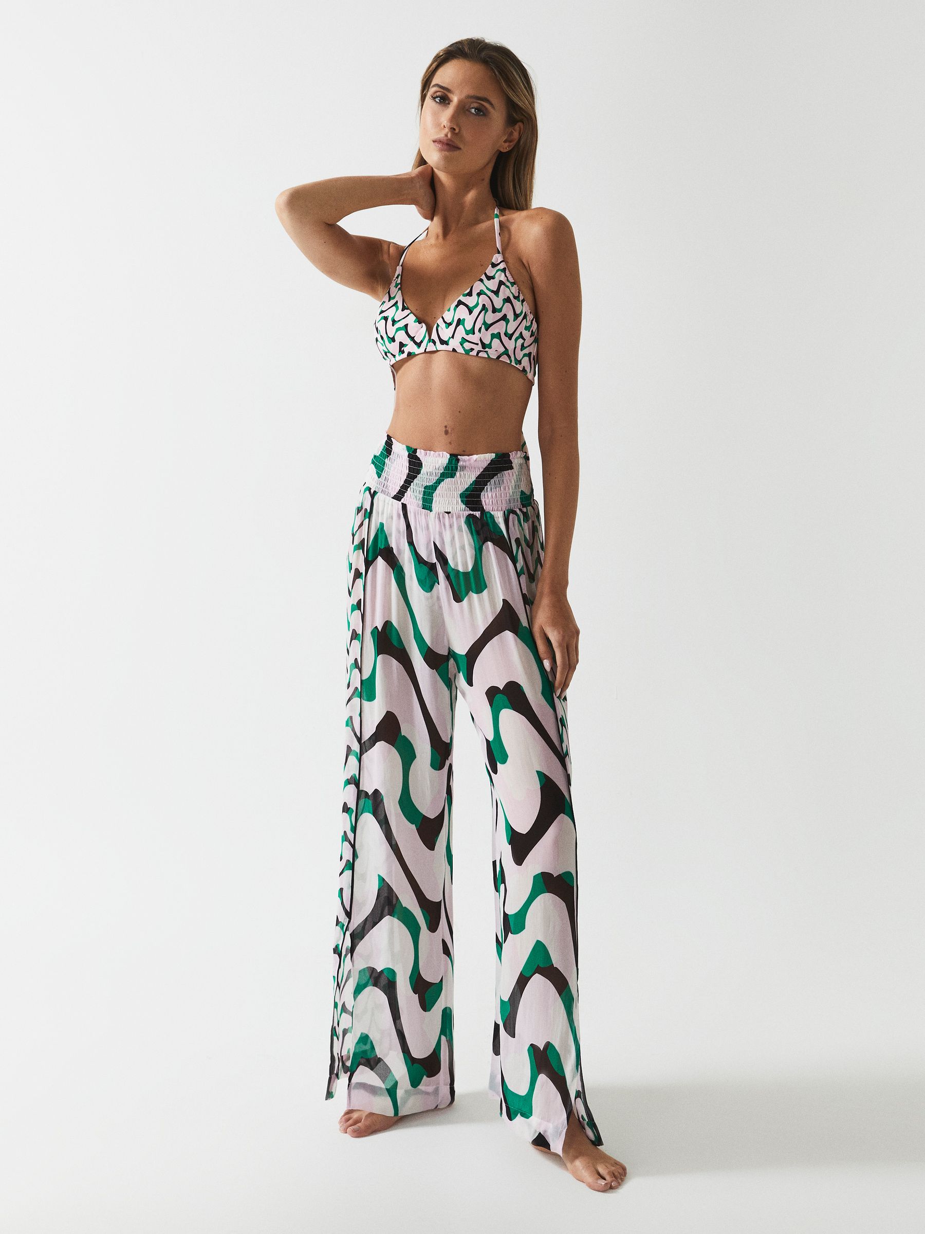 Wide Leg Resort Trousers in Pink/Green - Image 6 of 6