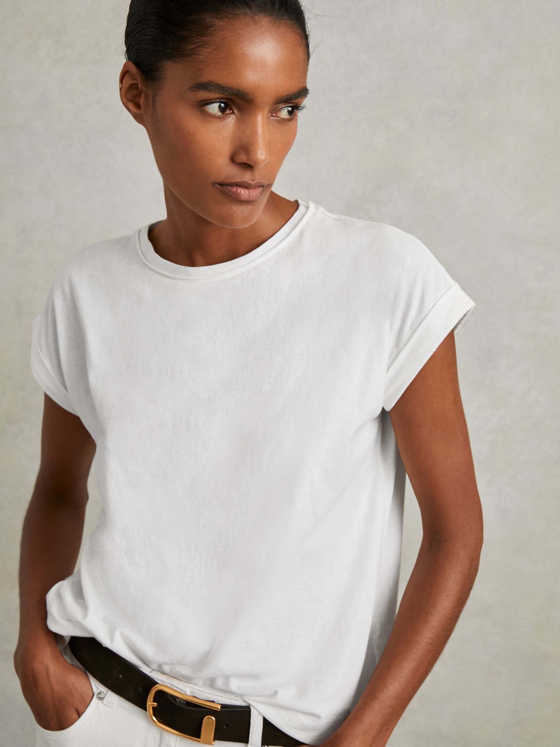 Cotton-Jersey Crew Neck T-Shirt in White - Image 1 of 5