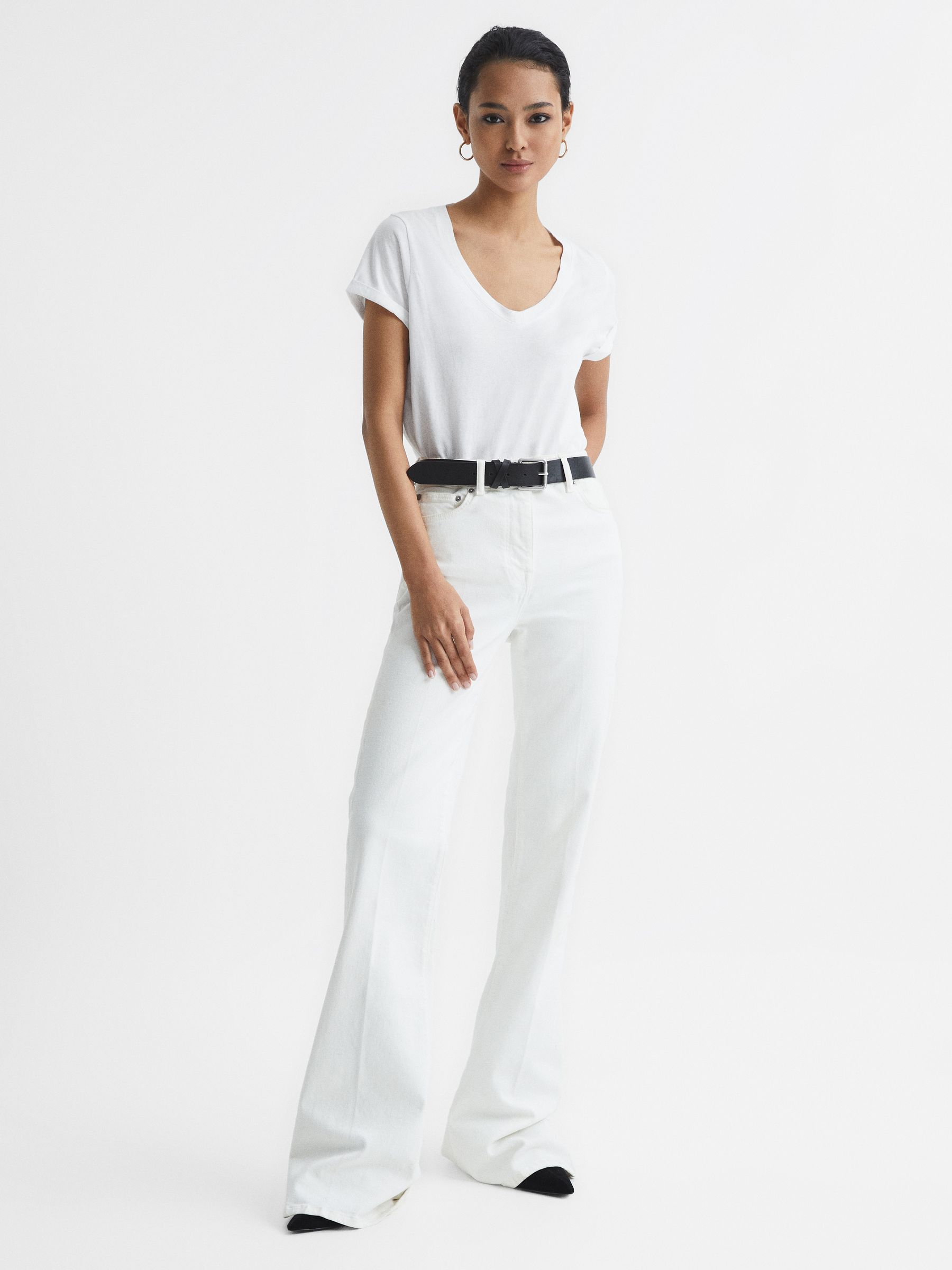 Cotton-Jersey V-Neck T-Shirt in White - Image 3 of 6