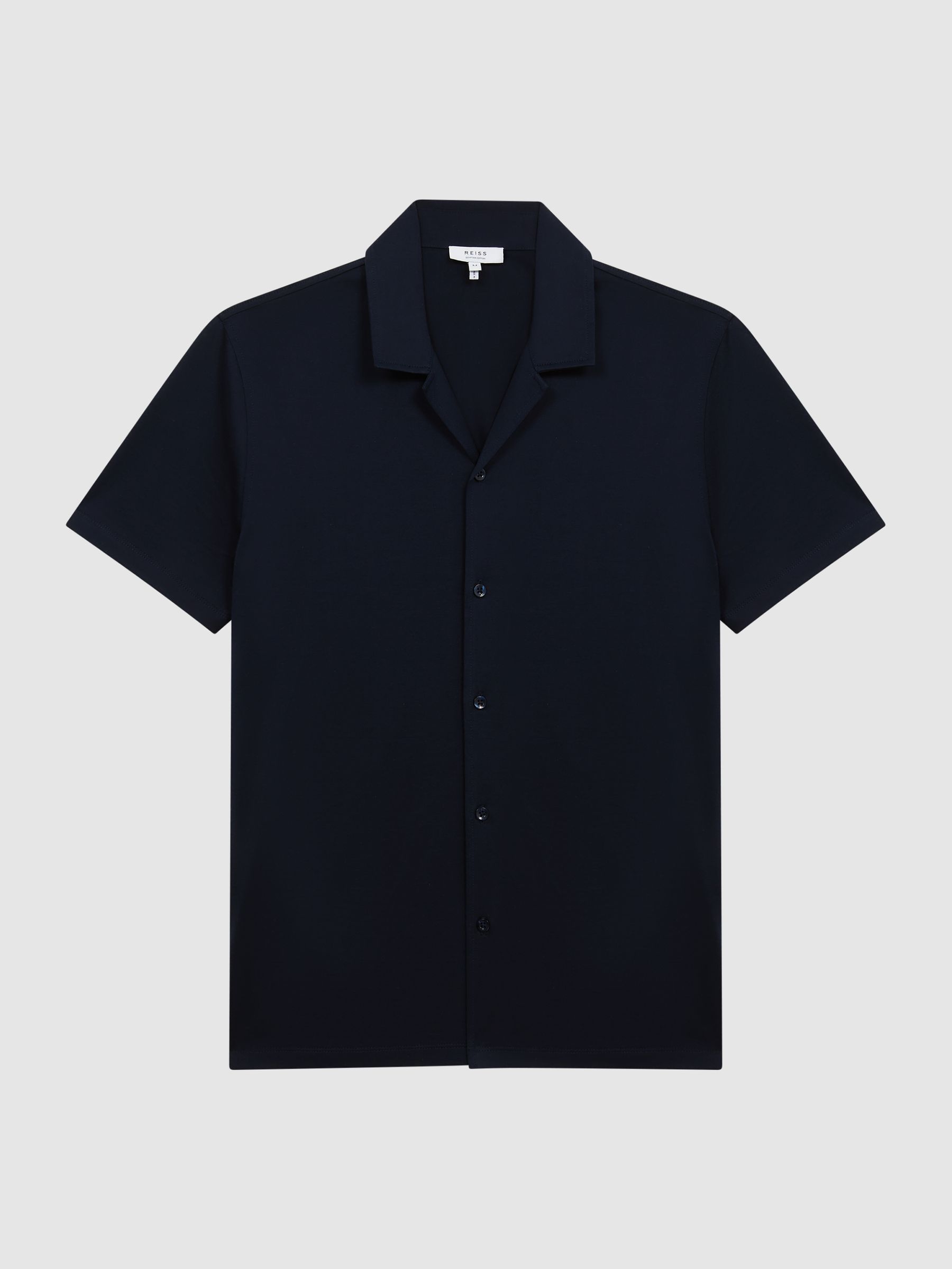 Mercerised 100% Cotton Jersey Cuban Collar Shirt in Navy - Image 2 of 6