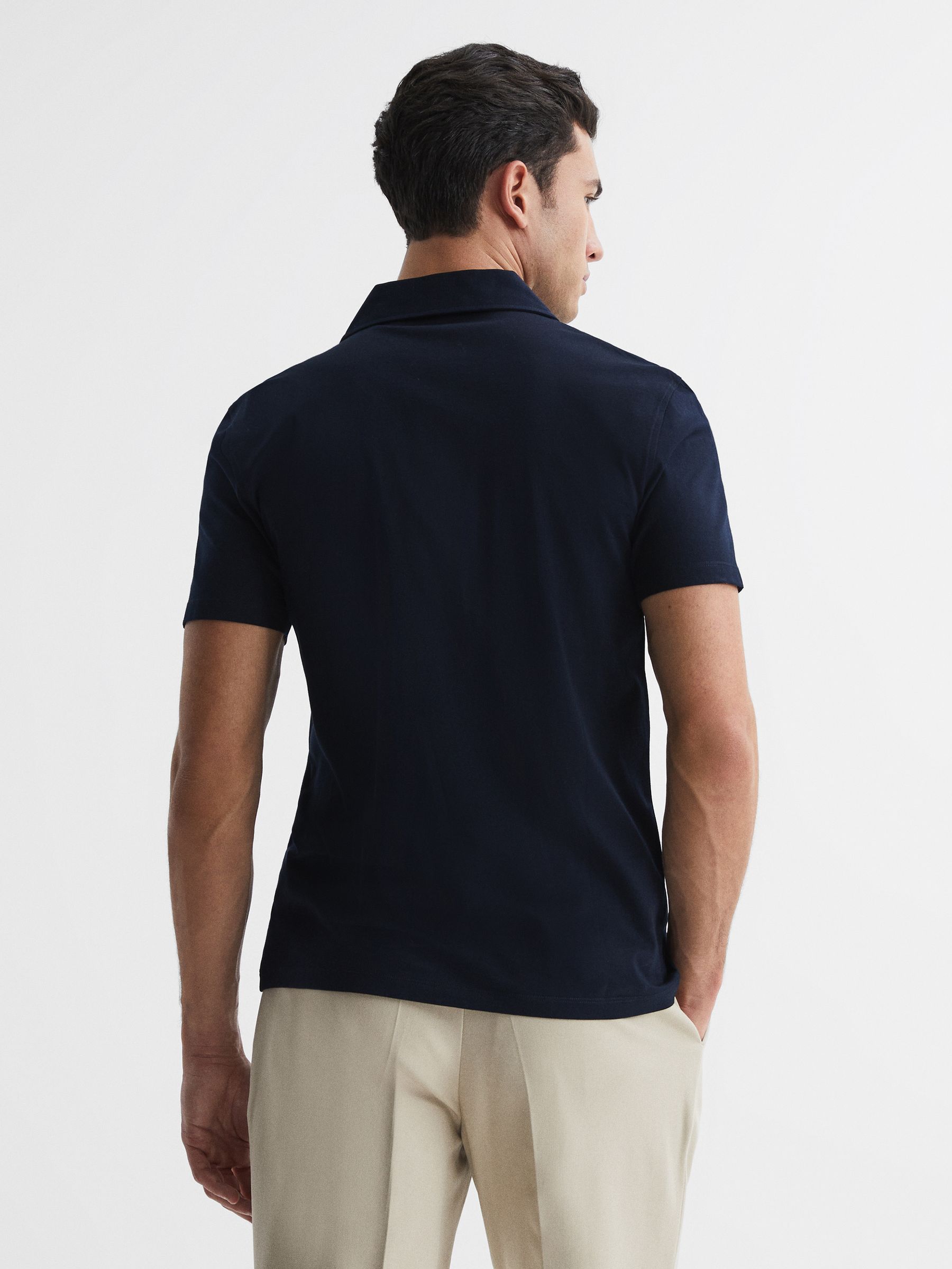 Mercerised 100% Cotton Jersey Cuban Collar Shirt in Navy - Image 5 of 6