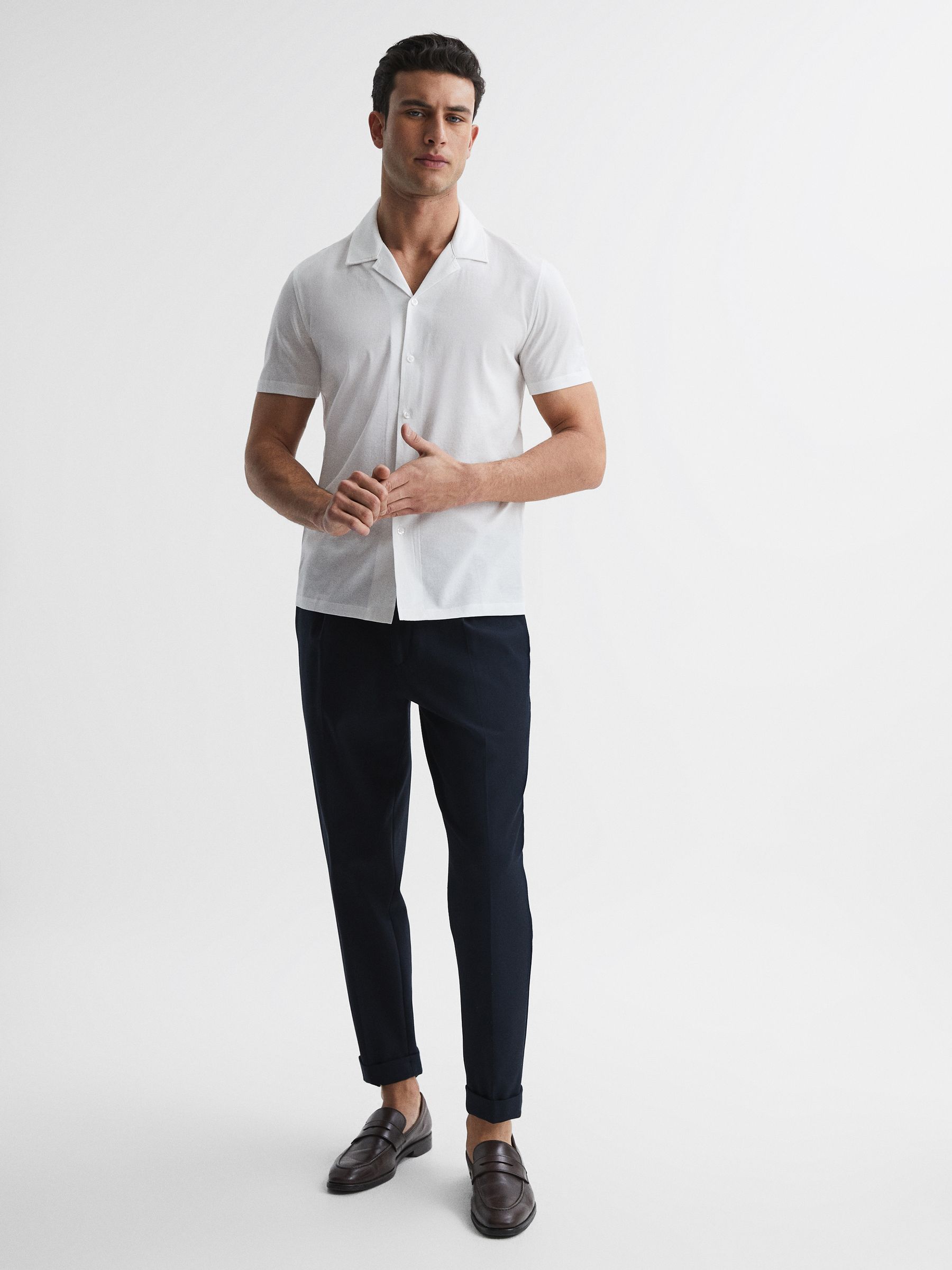 Mercerised Jersey Cuban Collar Shirt in White - Image 3 of 7
