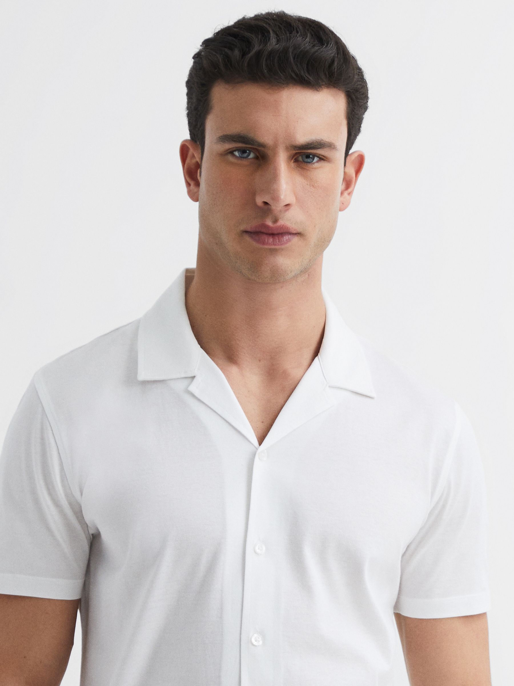 Mercerised Jersey Cuban Collar Shirt in White - Image 4 of 7