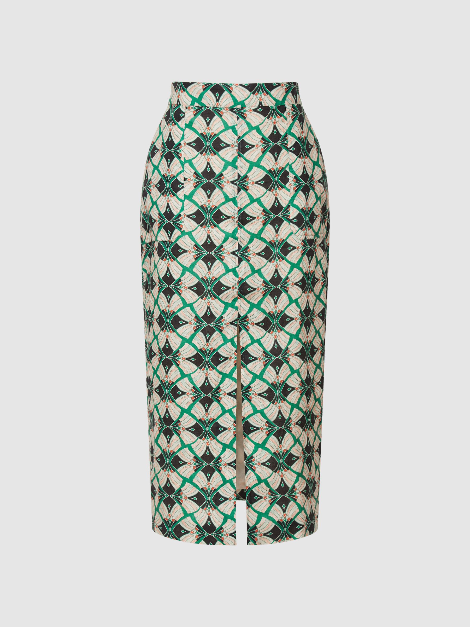 Printed Pencil Skirt in Green - Image 2 of 5