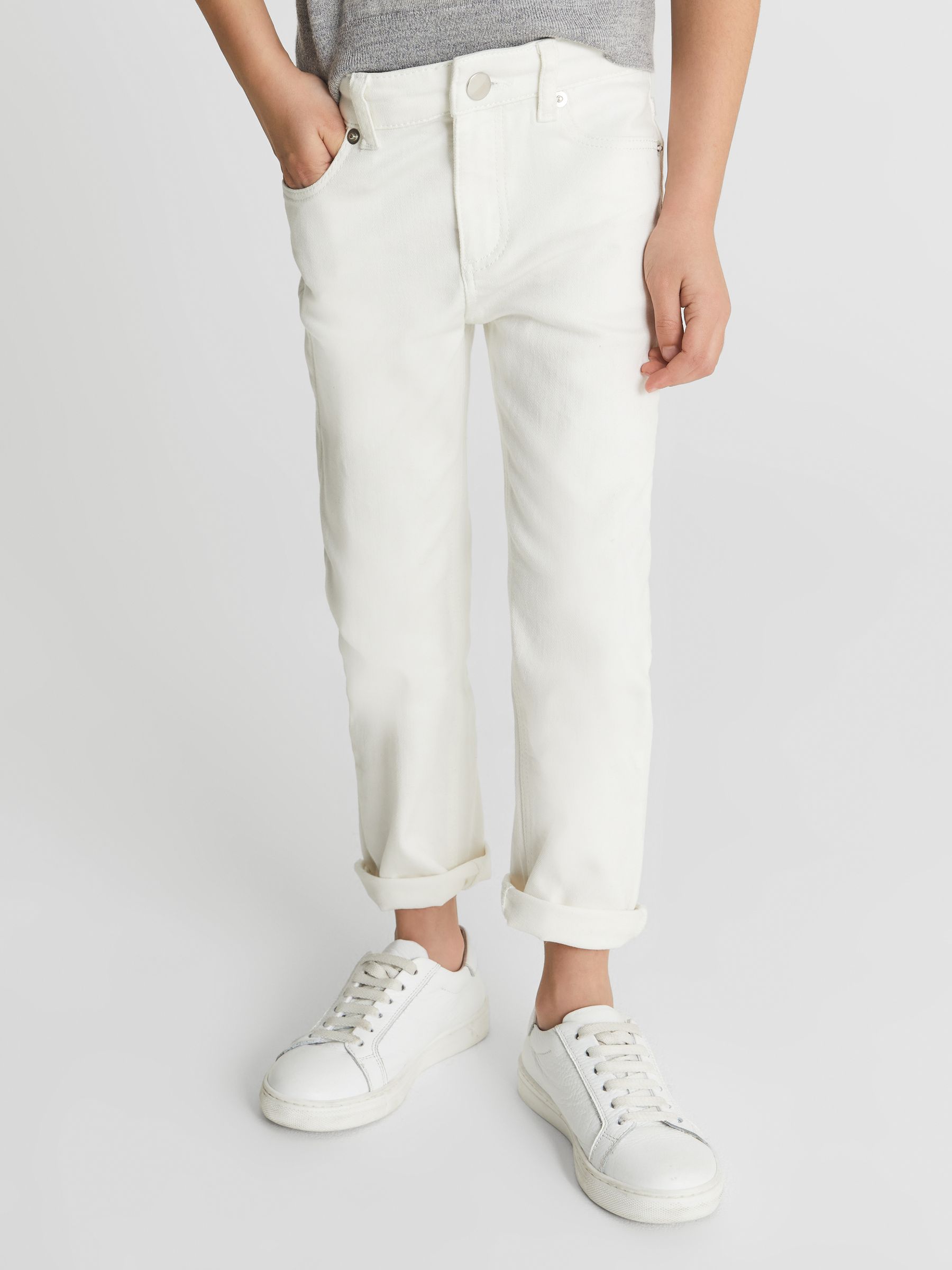Tapered Slim Leg Jeans in Ecru - Image 1 of 5 Tapered Slim Leg Jeans in Ecru - Image 1 of 5