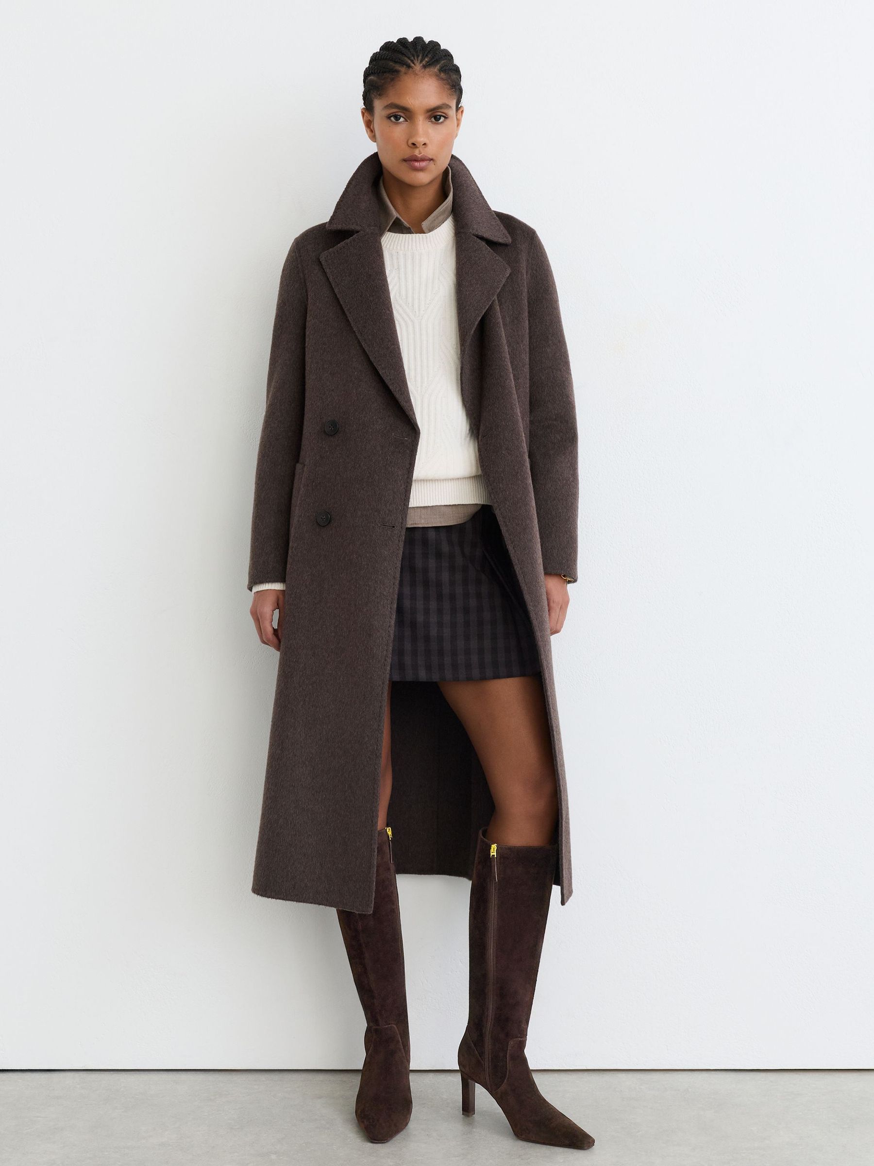 Suede Heeled Knee-High Boots in Chocolate - Image 1 of 9