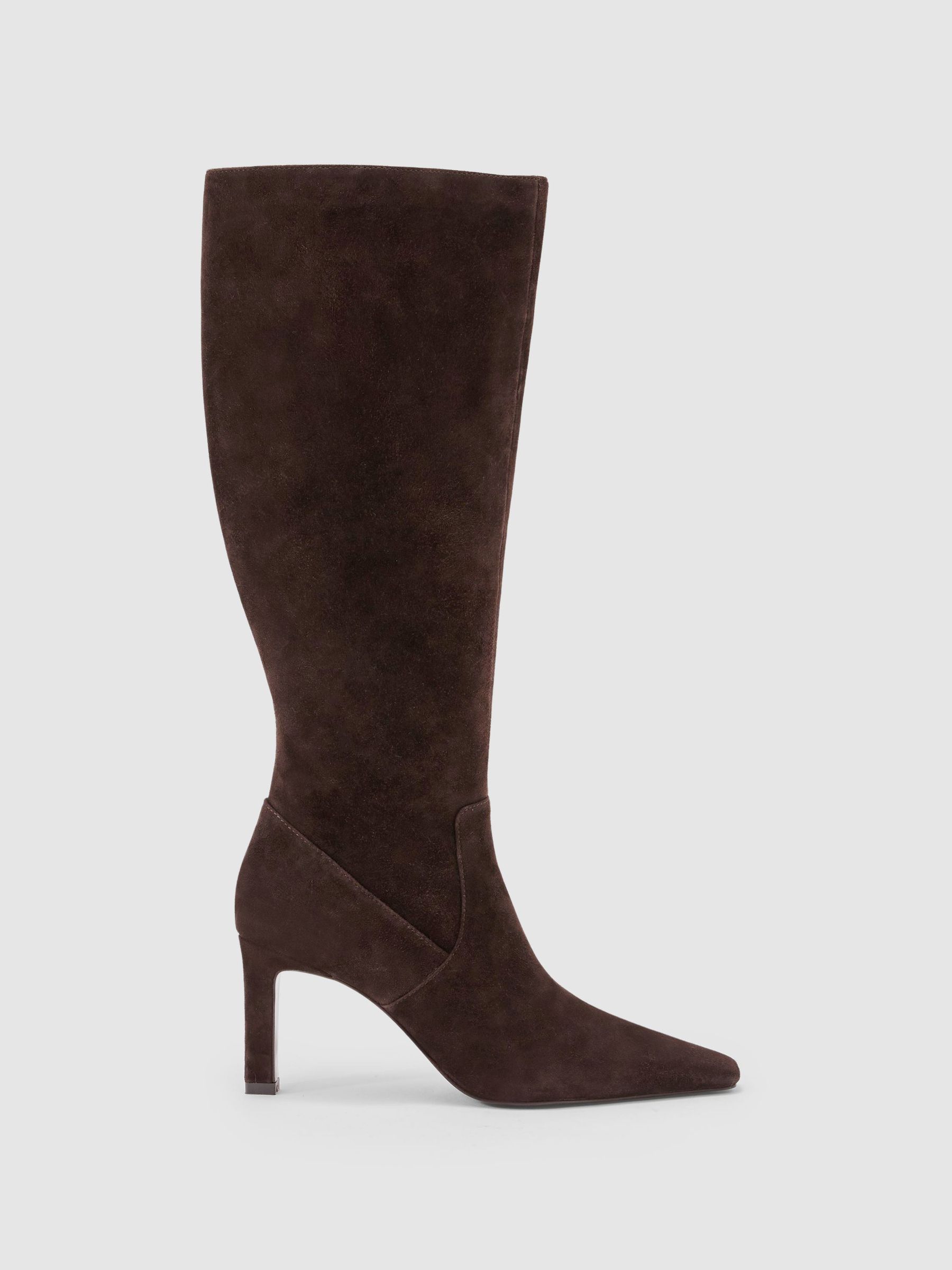 Suede Heeled Knee-High Boots in Chocolate - Image 2 of 9 Suede Heeled Knee-High Boots in Chocolate - Image 2 of 9