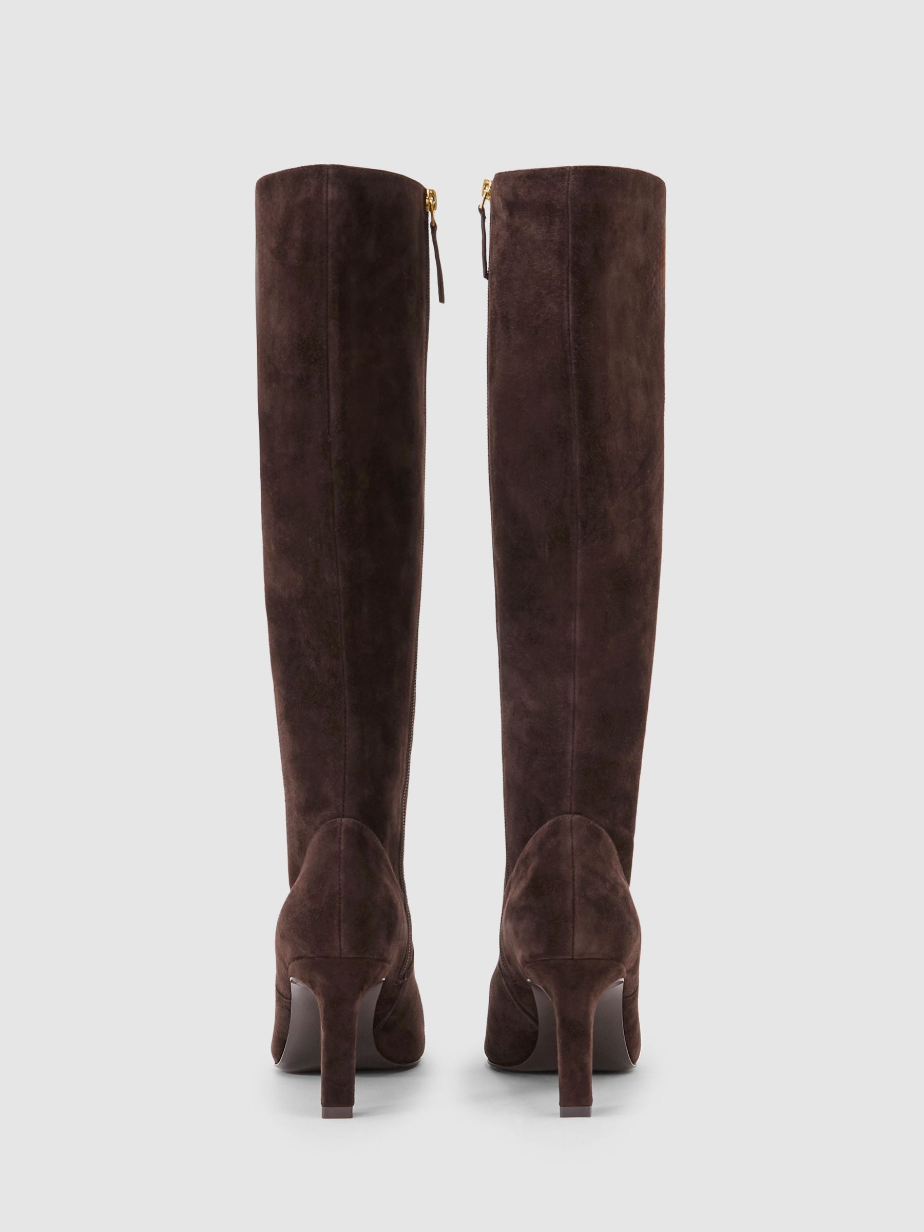 Suede Heeled Knee-High Boots in Chocolate - Image 5 of 9