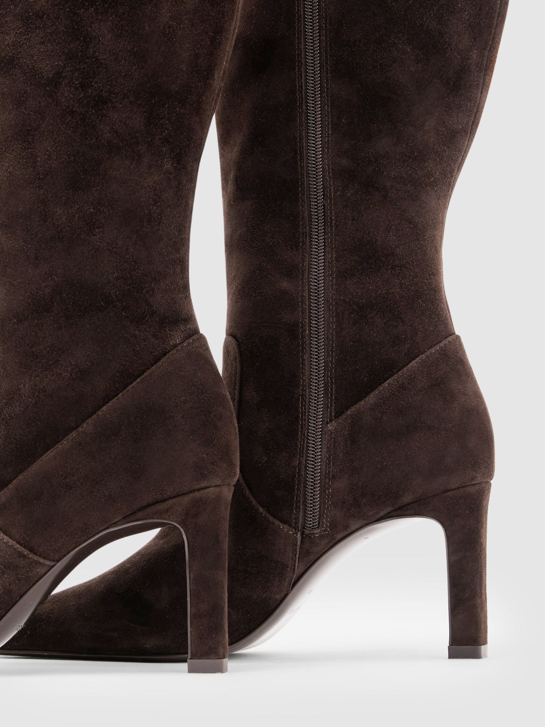 Suede Heeled Knee-High Boots in Chocolate - Image 7 of 9