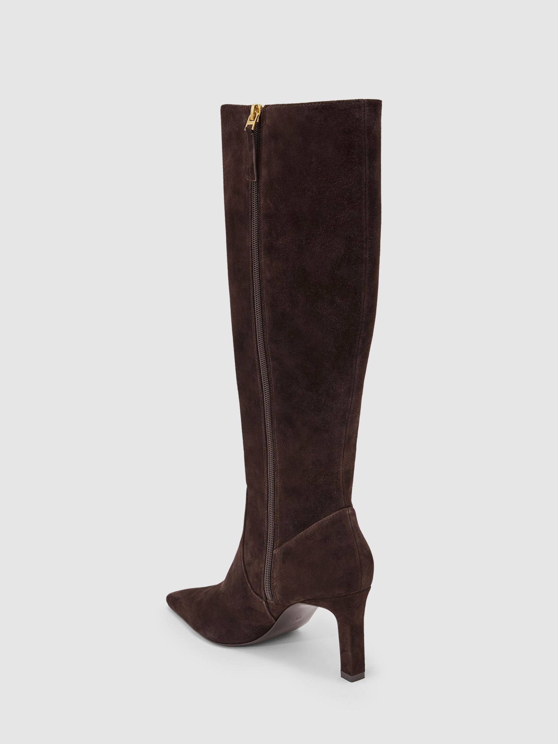 Suede Heeled Knee-High Boots in Chocolate - Image 8 of 9
