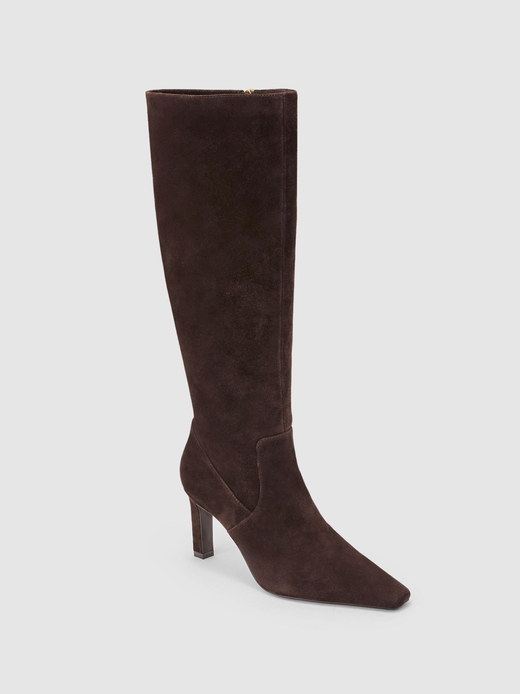 Suede Heeled Knee-High Boots in Chocolate - Image 9 of 9