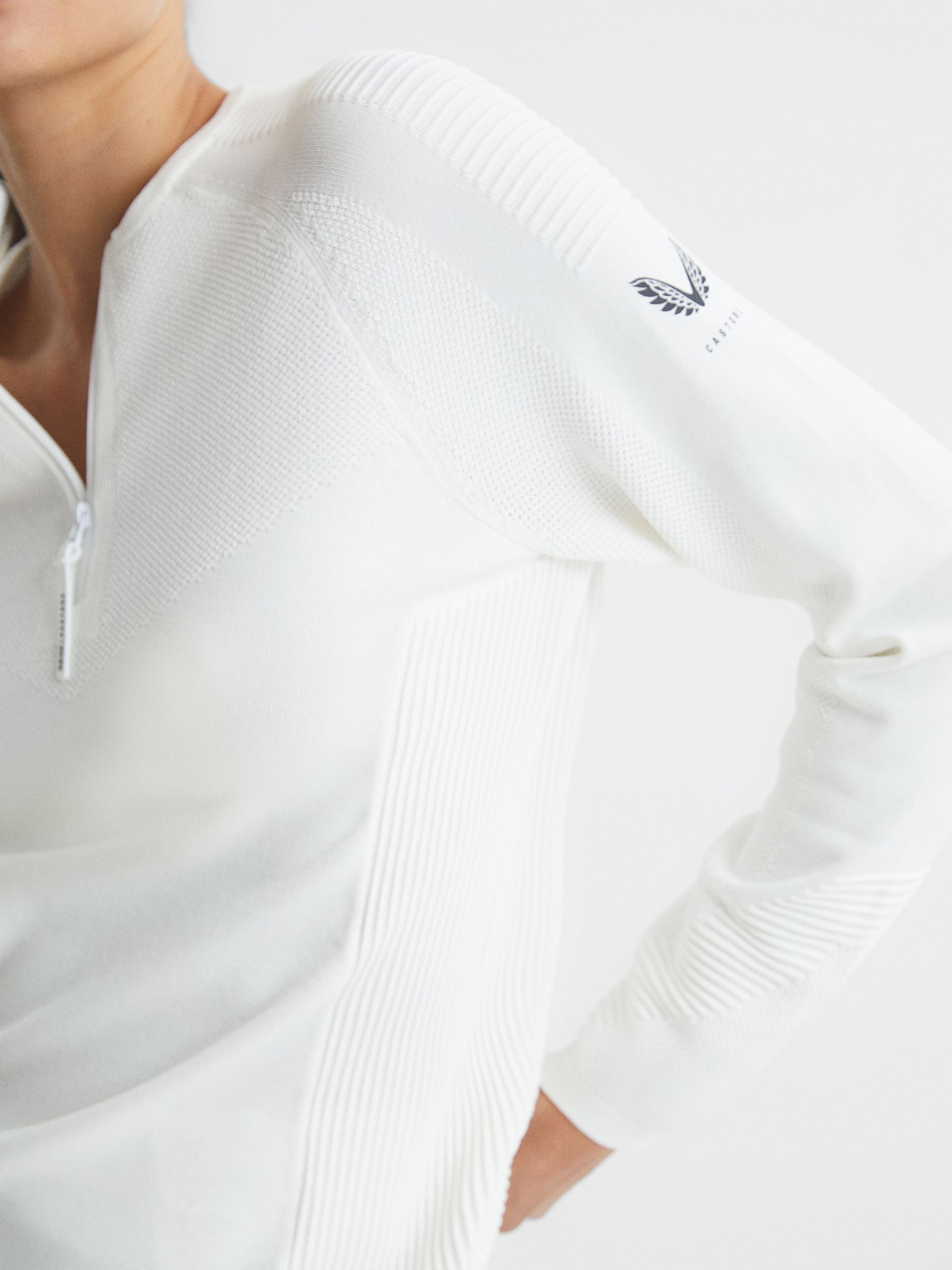 Ribbed Half Zip Performance Top in White - Image 4 of 9