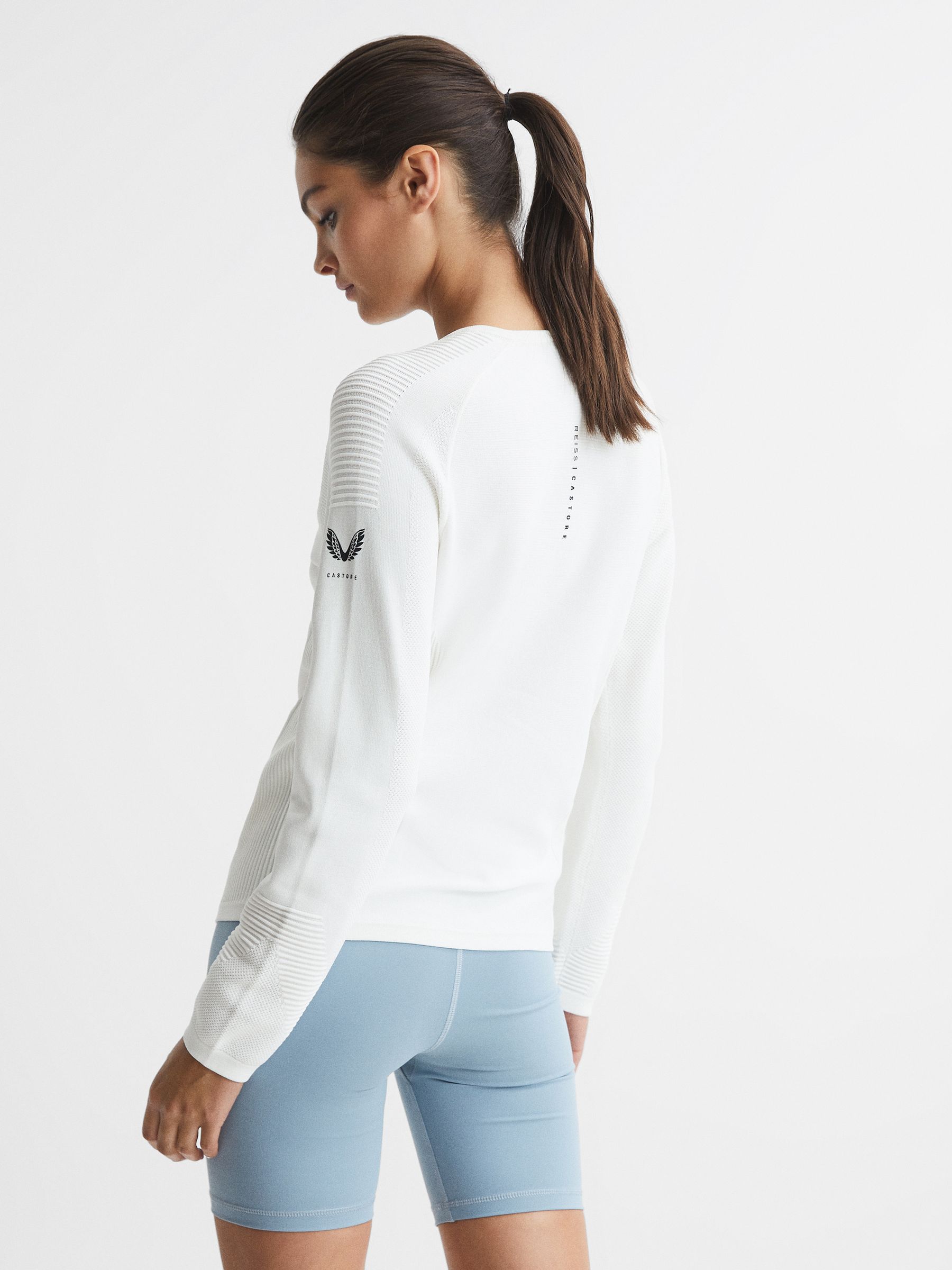 Ribbed Half Zip Performance Top in White - Image 5 of 9