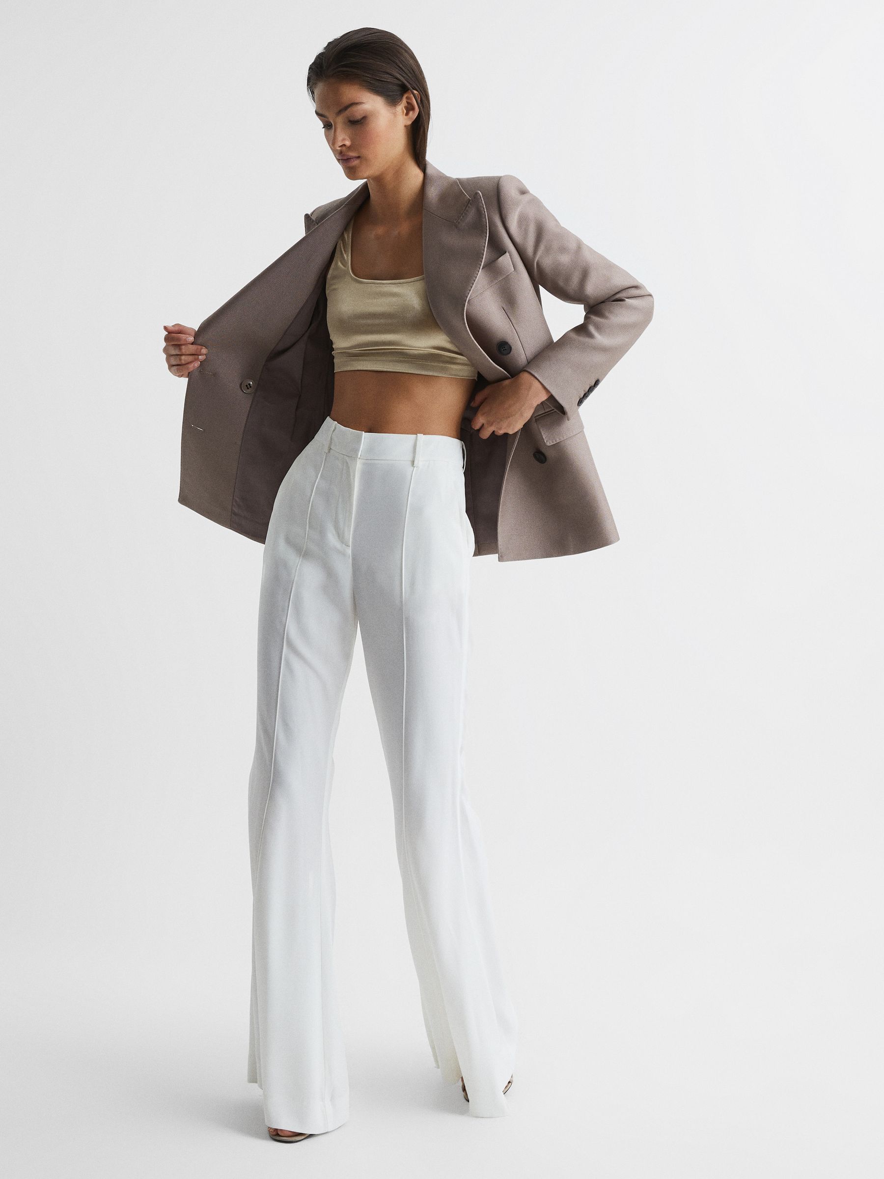 Metallic Square Neck Crop Top in Gold - Image 1 of 7