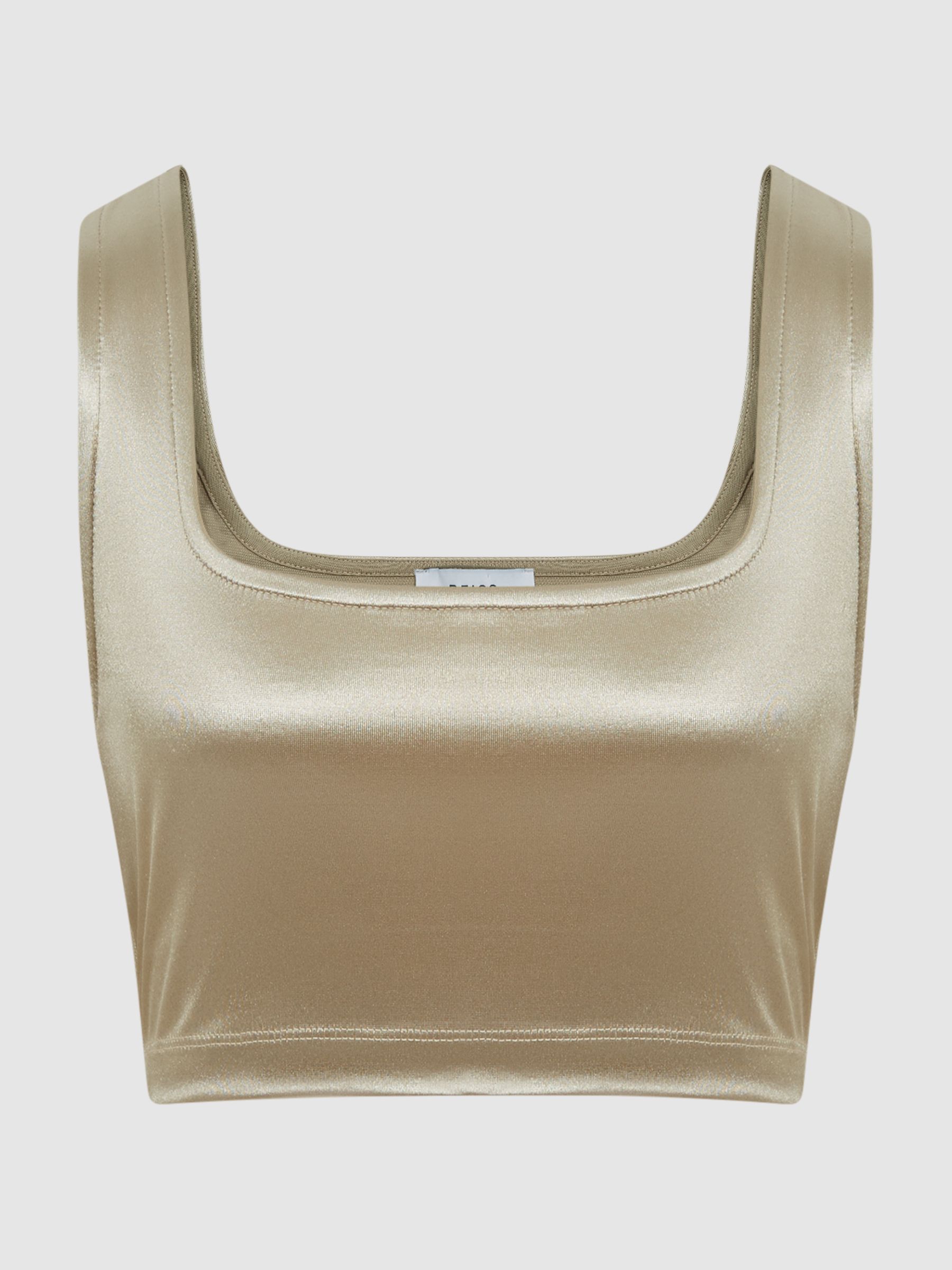 Metallic Square Neck Crop Top in Gold - Image 2 of 7