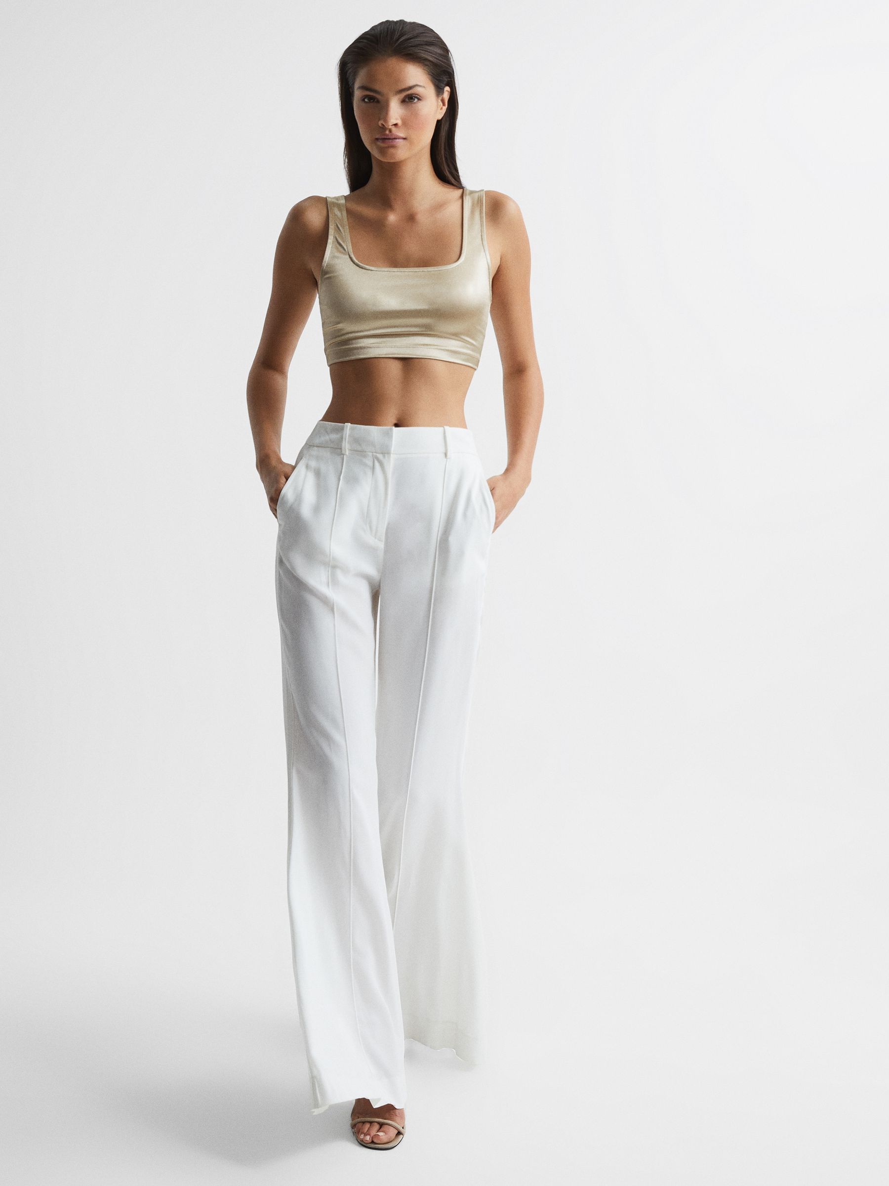 Metallic Square Neck Crop Top in Gold - Image 3 of 7