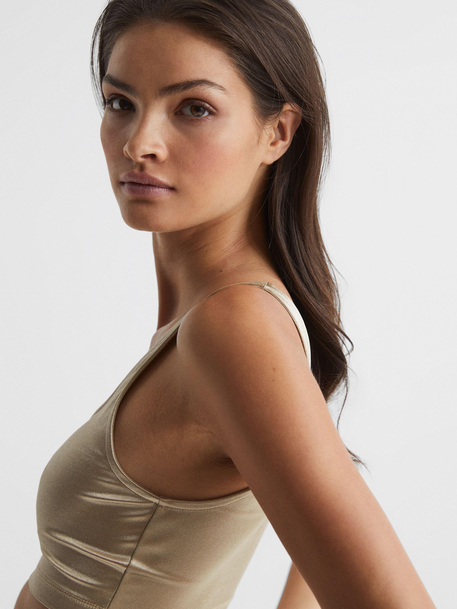 Metallic Square Neck Crop Top in Gold - Image 6 of 7