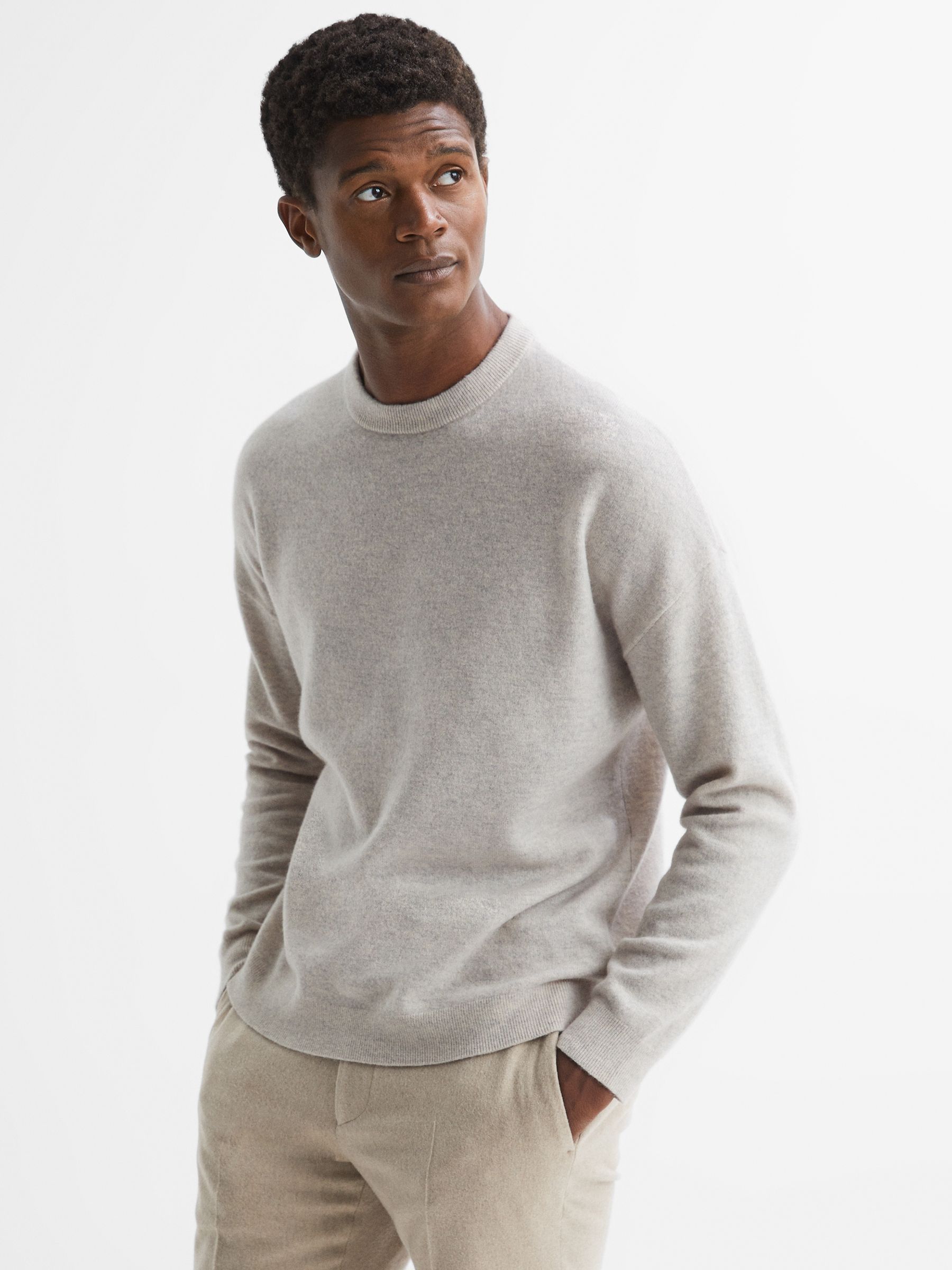 Wool Crew Neck Jumper in Oatmeal Melange - Image 1 of 5