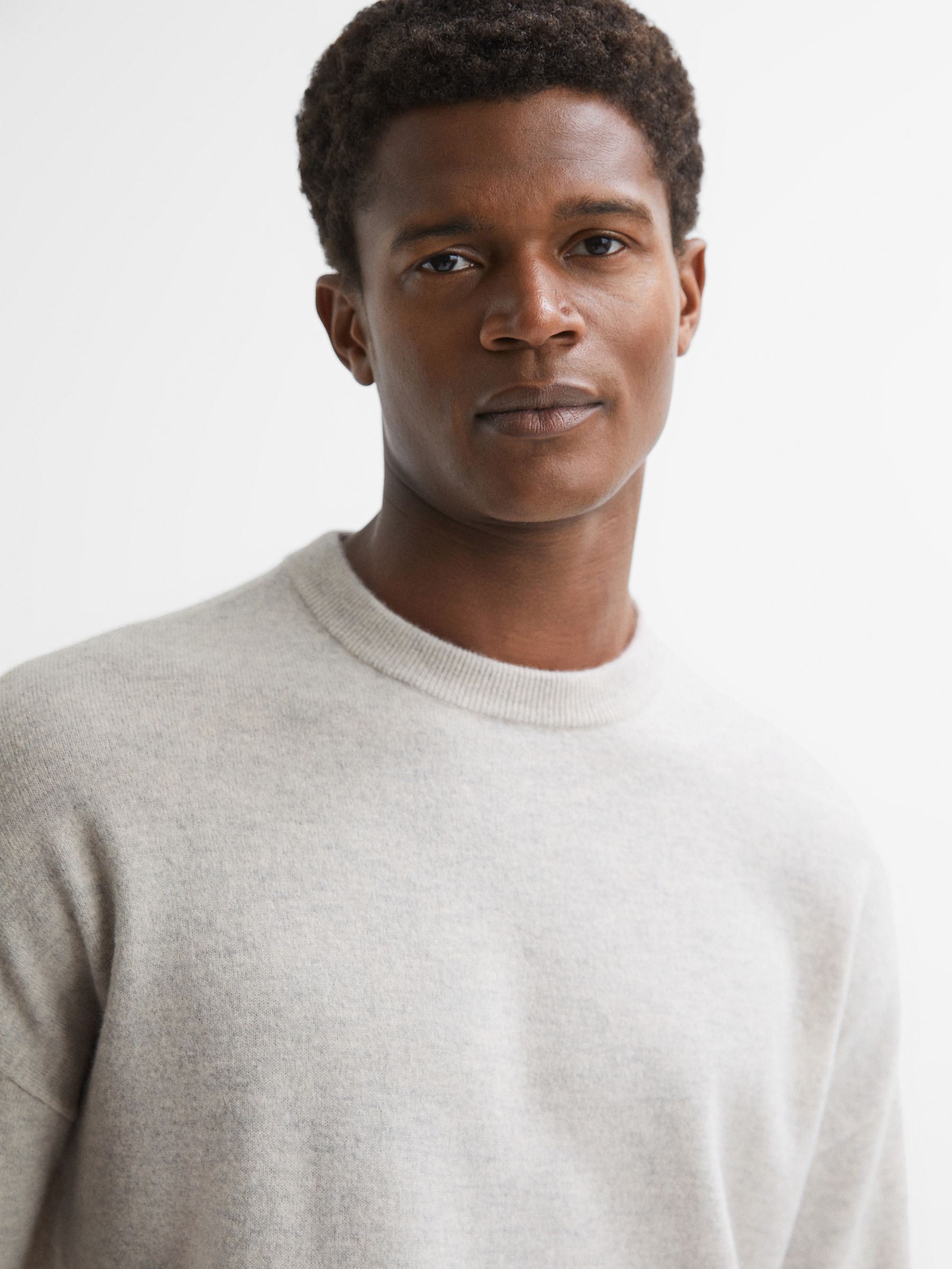 Wool Crew Neck Jumper in Oatmeal Melange - Image 4 of 5