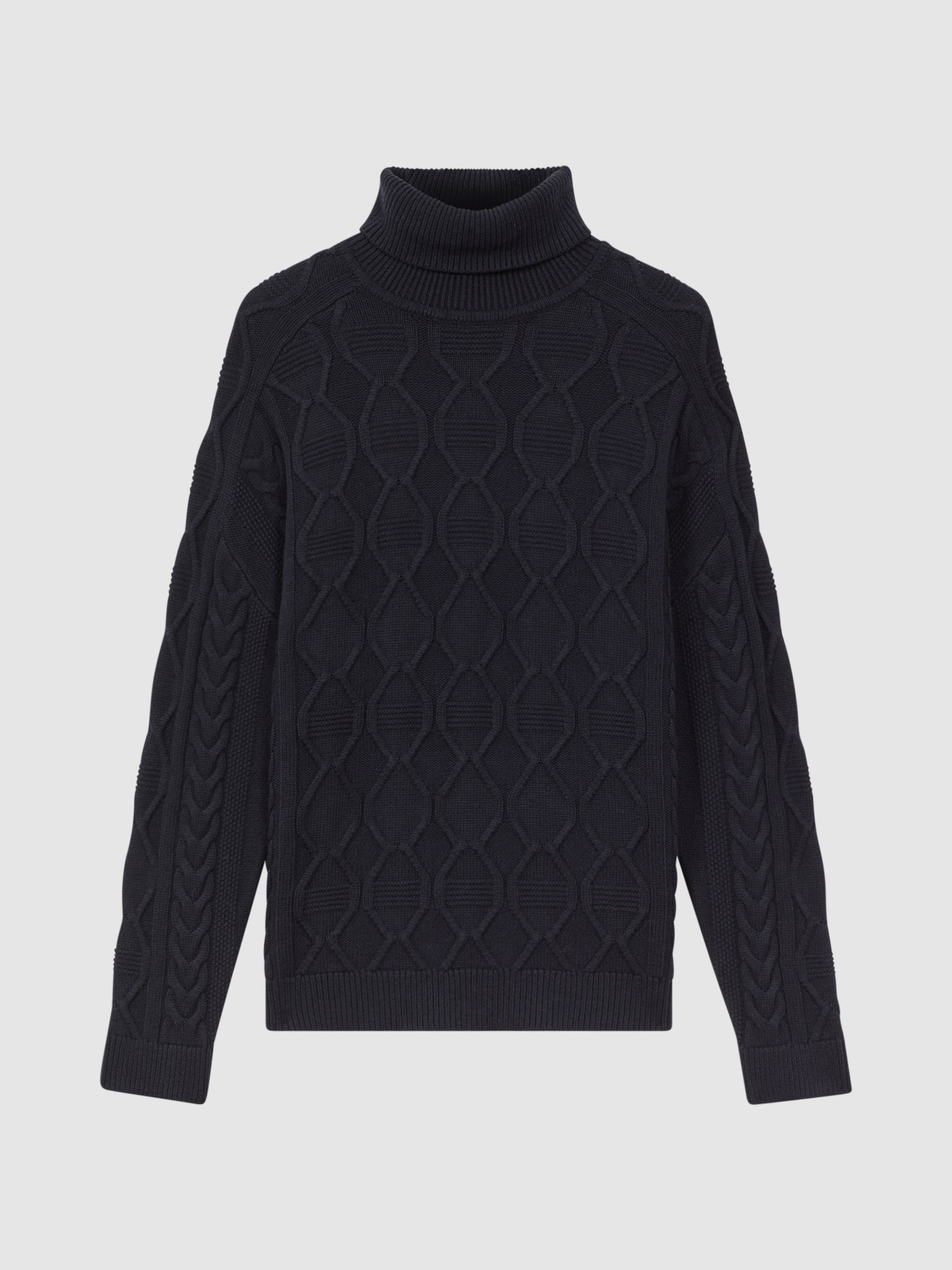 Cable Knitted Roll Neck Jumper in Navy - Image 2 of 5 Cable Knitted Roll Neck Jumper in Navy - Image 2 of 5