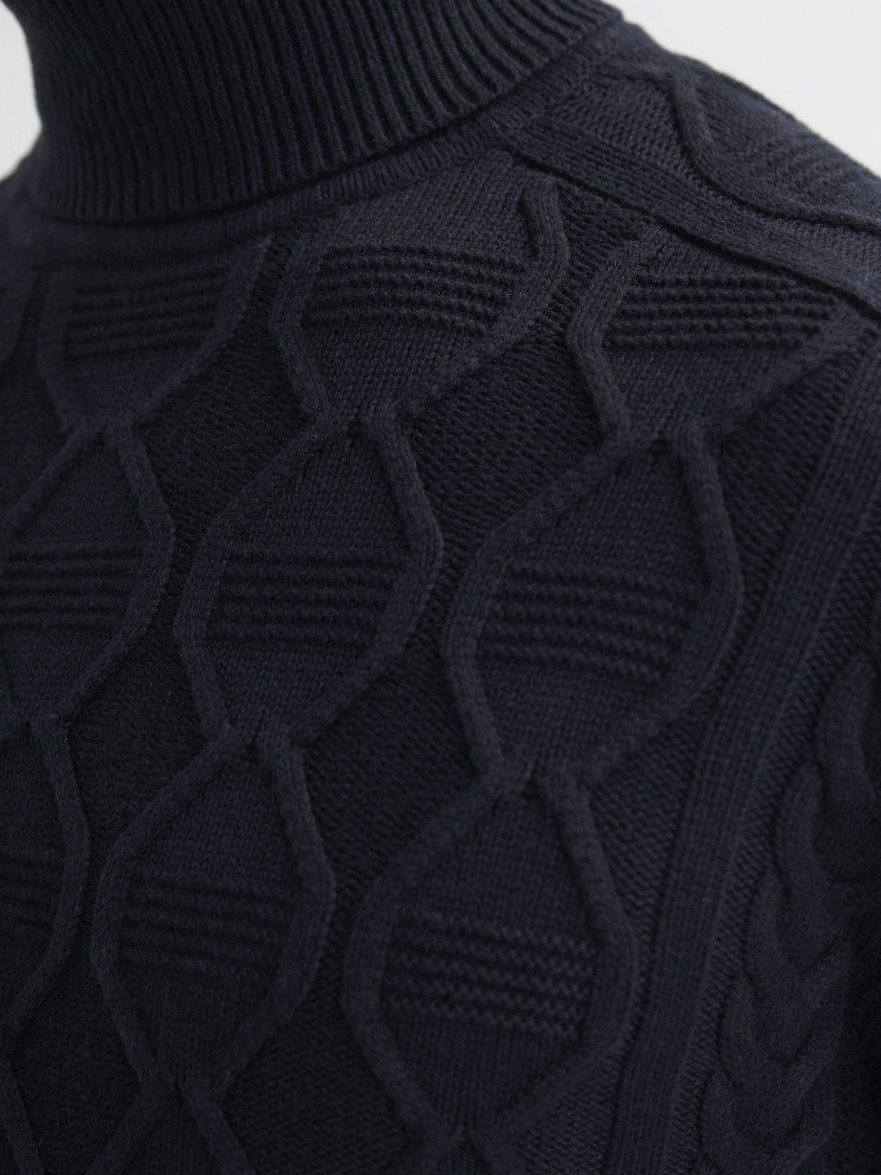 Cable Knitted Roll Neck Jumper in Navy - Image 4 of 5