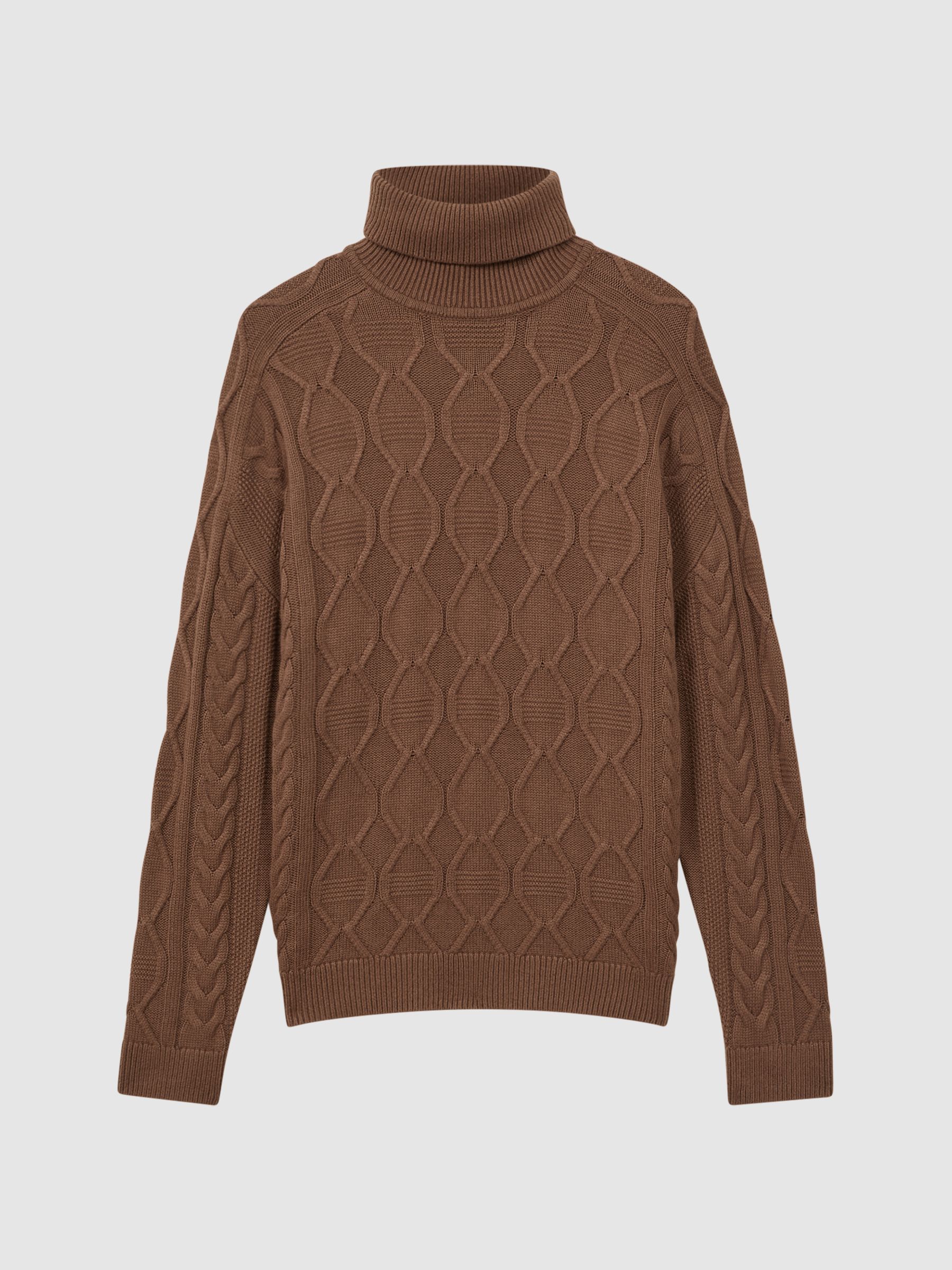 Cable Knitted Roll Neck Jumper in Tobacco - Image 2 of 5 Cable Knitted Roll Neck Jumper in Tobacco - Image 2 of 5