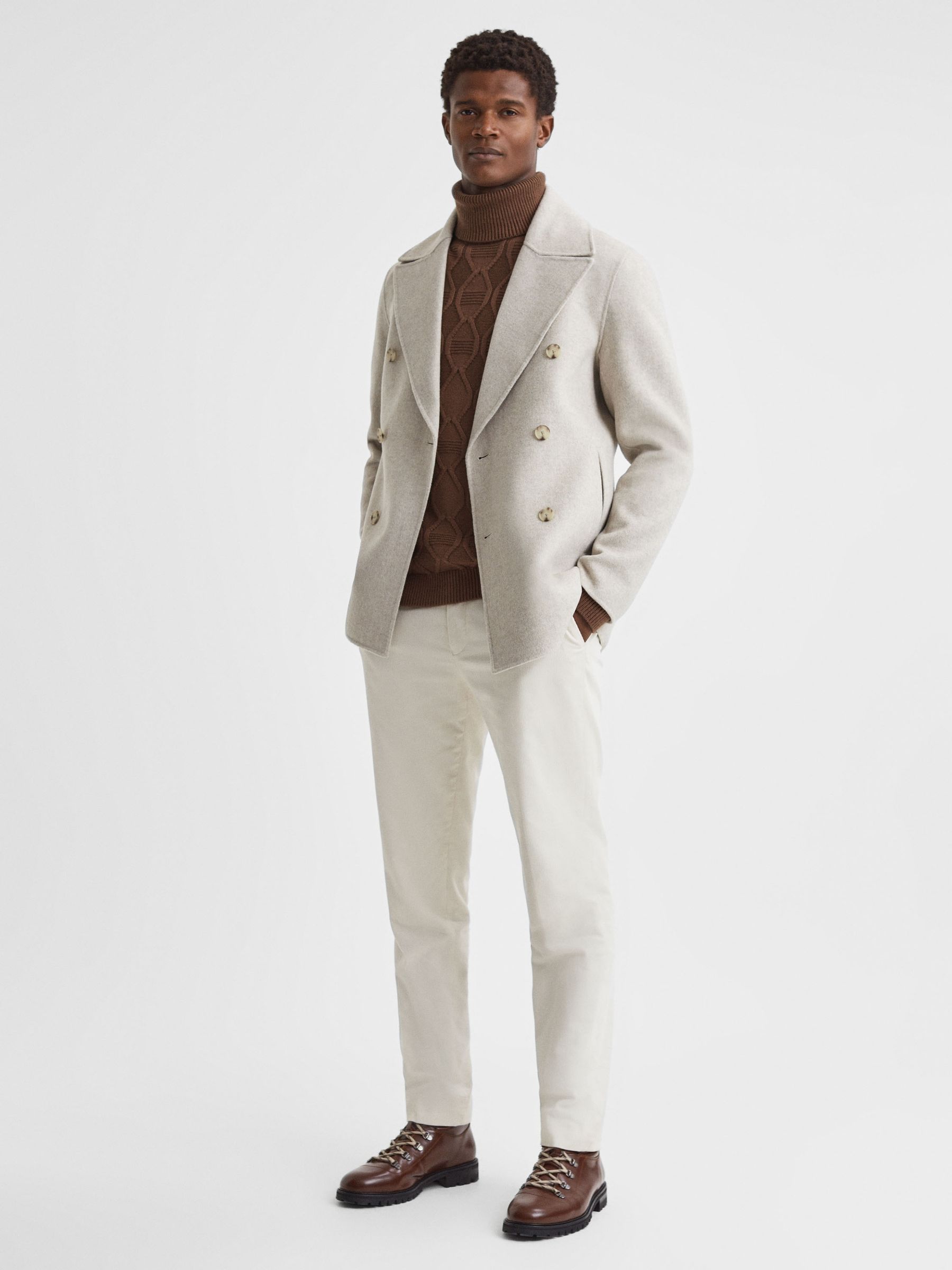 Cable Knitted Roll Neck Jumper in Tobacco - Image 3 of 5