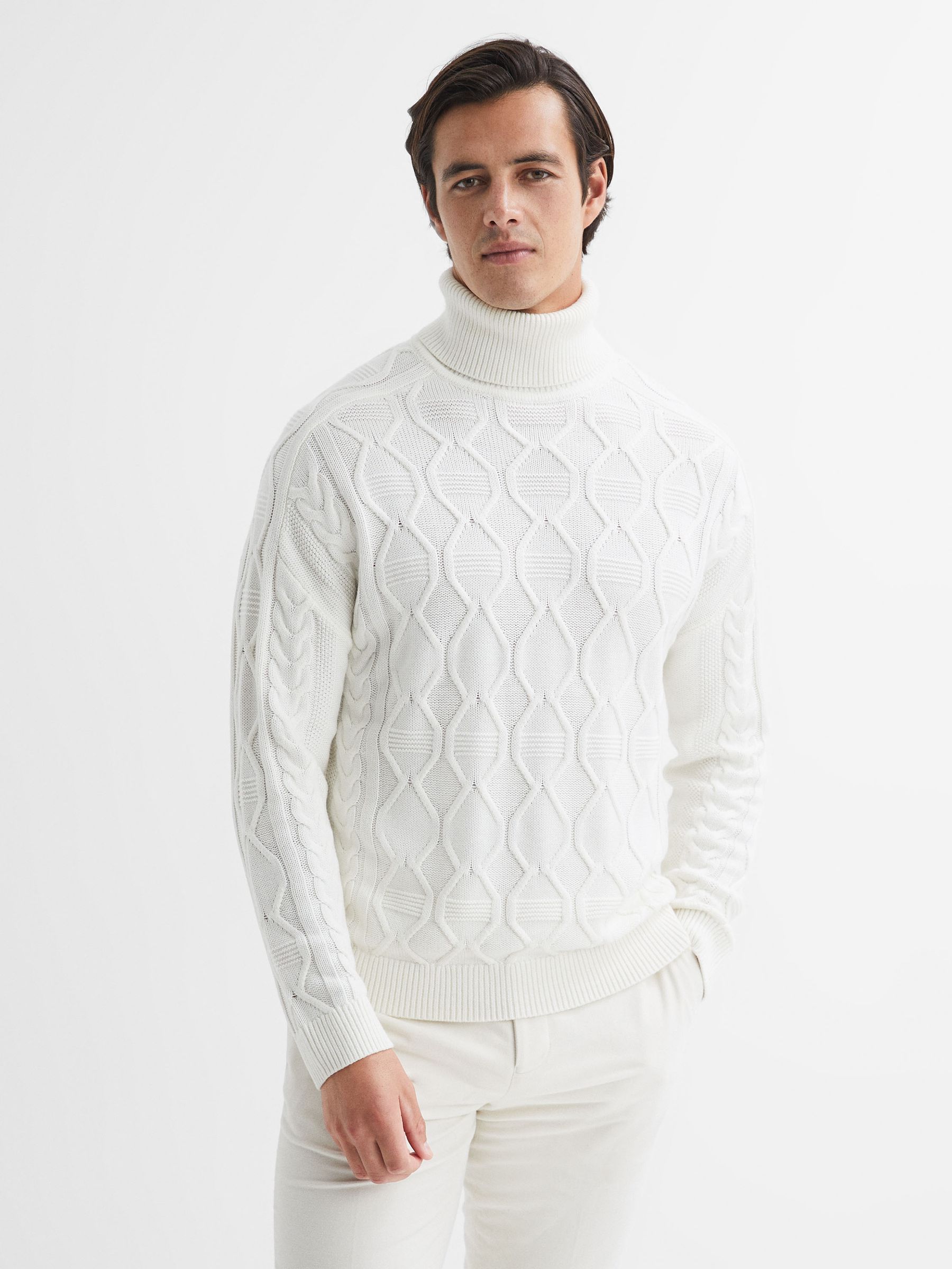 Cable Knitted Roll Neck Jumper in Ecru - Image 3 of 4